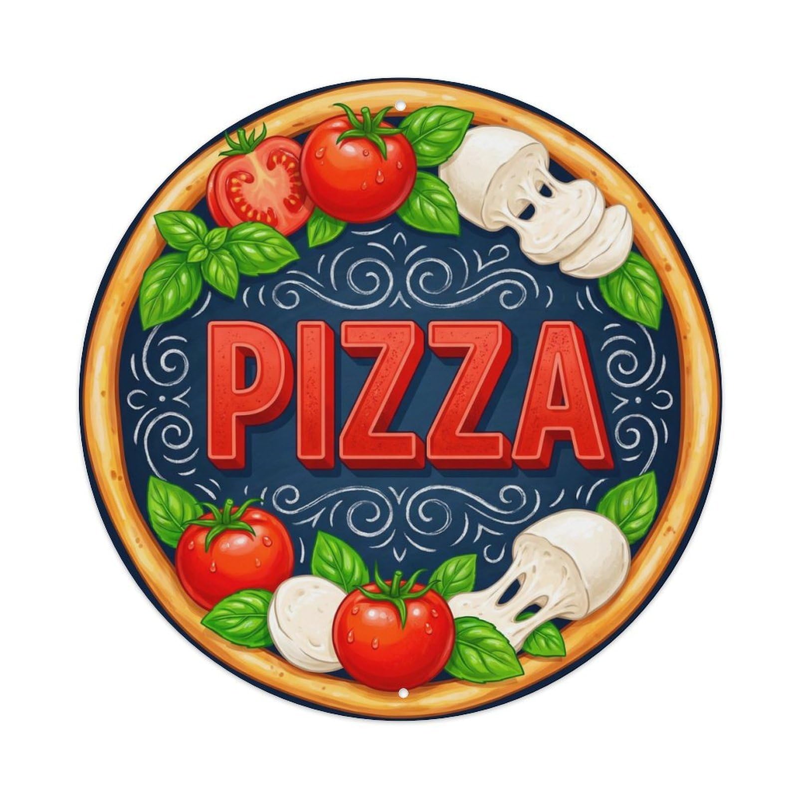 Yrnq 8X8inch Vintage Style Vintage Pizza Basil Tomato Food Decoration Metal Tin Sign