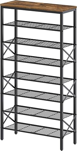 YATINEY 8 Tier Shoe Rack, Shoe Storage Organizer, Large Capacity Shoe Shelf Holds 32 Pairs of Shoes, Sturdy and Stable, for Entryway, Hallway, Closet, Dorm Room, Rustic Brown SS08BR