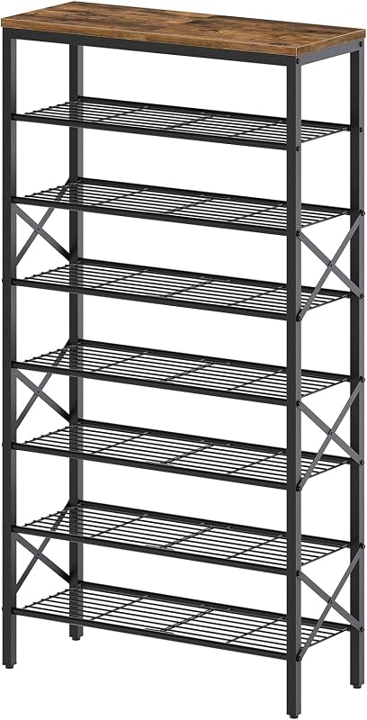 8 Tier Shoe Rack, Shoe Storage Organizer, Large Capacity Shoe Shelf Holds 32 Pairs of Shoes, Sturdy and Stable, for Entryway, Hallway, Closet, Dorm Room, Rustic Brown SS08BR