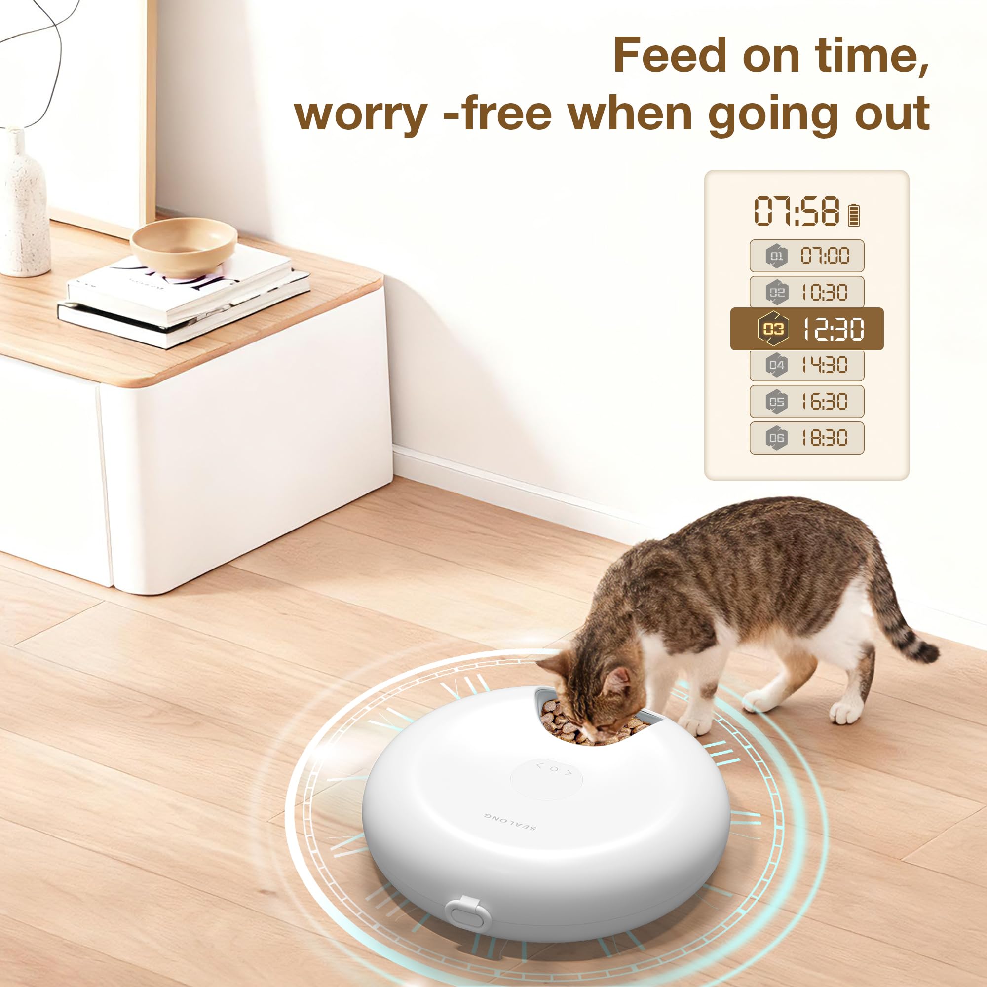 Futterautomat Katze mit App-Steuerung, automatischer Futterspender für Trocken- und Nassfutter, intelligenter Katzenfutterspender mit Zwei Kühlakkus, programmierbarer Zeitschaltuhr, 6 Mahlzeiten