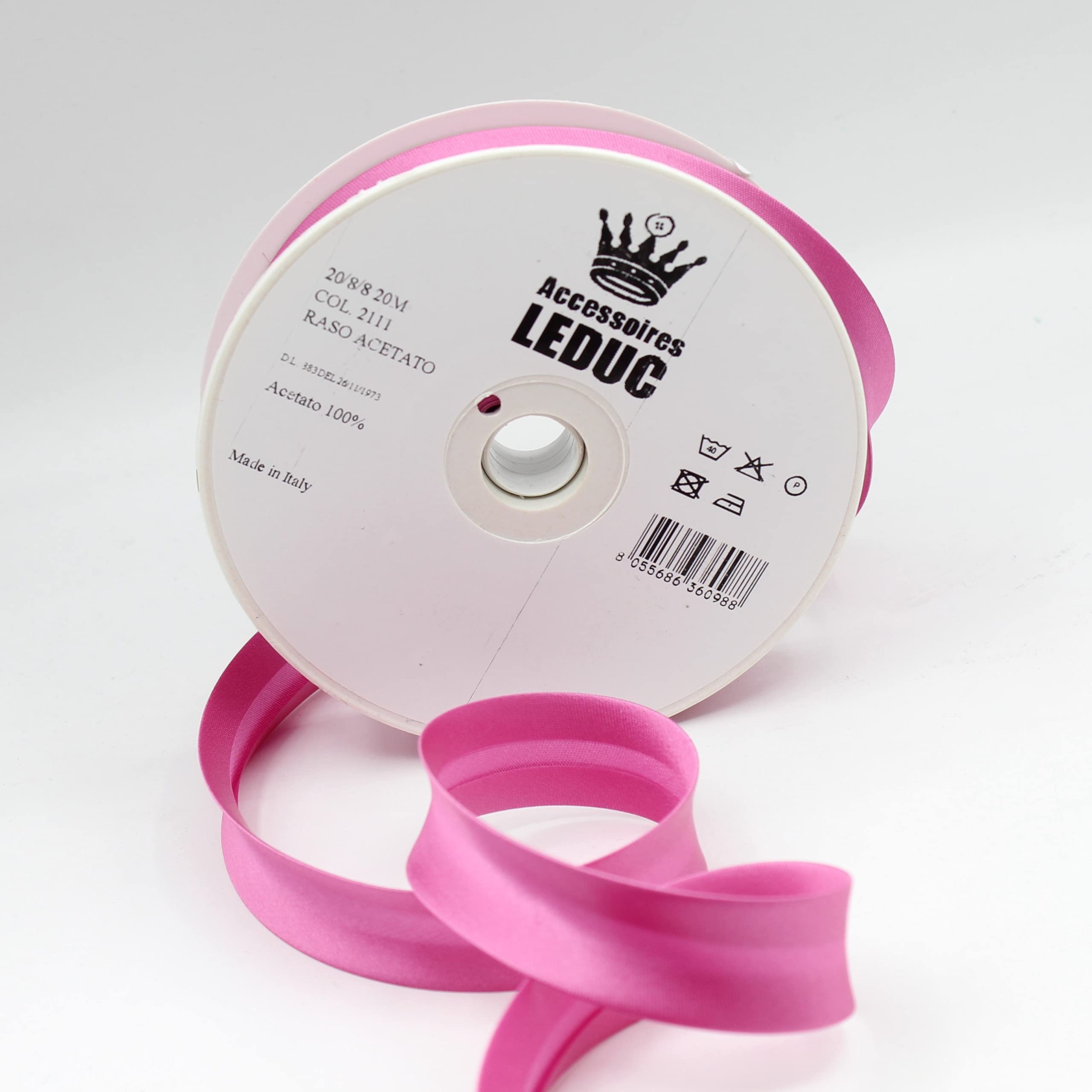 Leduc Satijnen biasband, 20 m, 30 kleuren, voor dubbele naden, 8 Leduc Satijnen biasband, 20 m, 30 kleuren, voor dubbele naden, 8