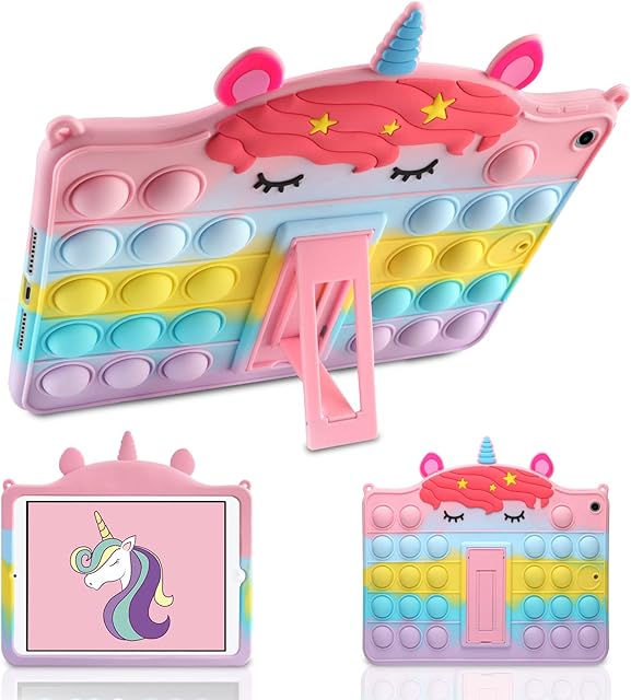 Vunake for iPad 9th/8th/7th Generation Case with Kickstand iPad 10.2 Case for Girls Kids Silicone Shockproof Protective Tablet Case Cover Poppet Fidget Case for iPad 10.2 Inch 2021/2020/2019-Unicorn