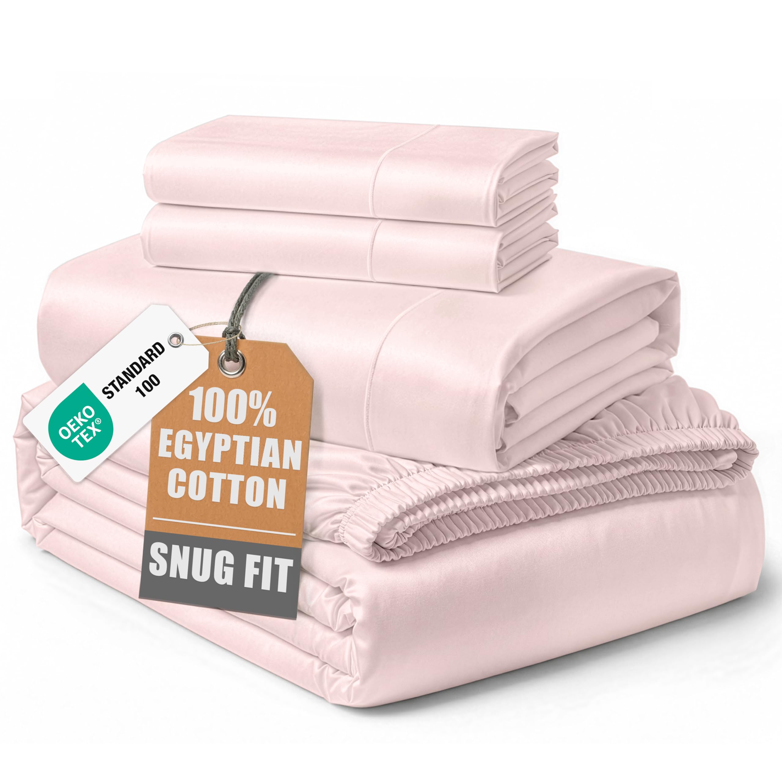 LANE LINEN Deep Pocket King Sheet Set Sateen Weave - Petal Pink