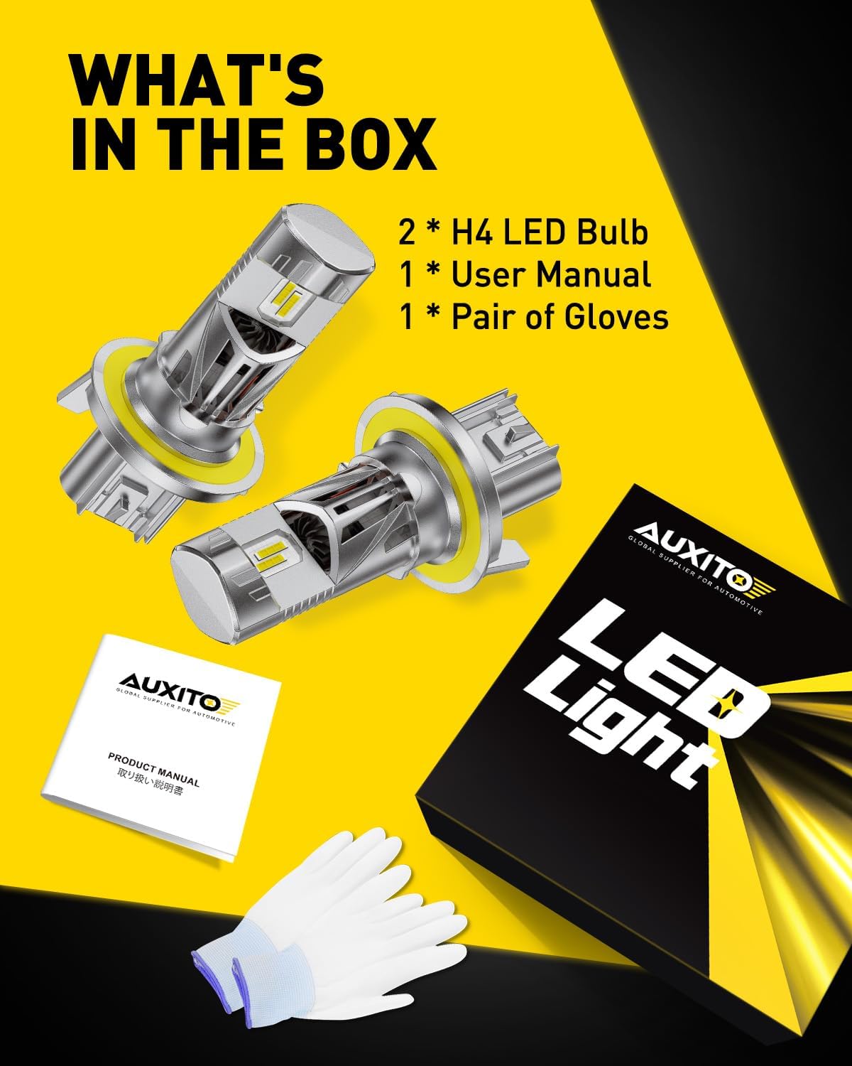 AUXITO H13 Bulbs, 80,000LM 15X Super Output, 6500K Cool White, 60000Hr Long Lifespan, 1:1 Mini Size Replacement Light Bulbs, Plug-N-Play, Pack of 2