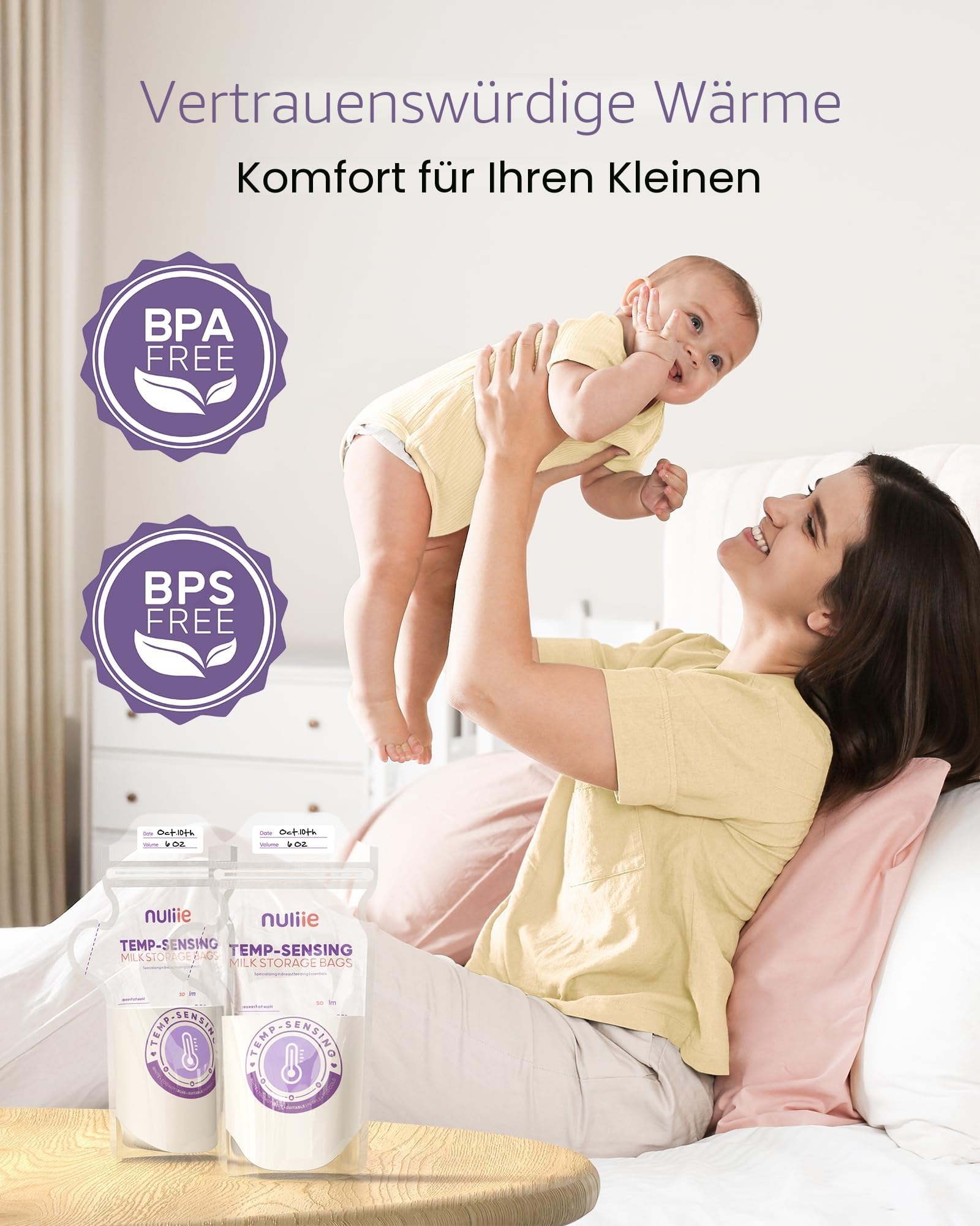 Nuliie 240 Stück Temp-Sensing Muttermilch Aufbewahrungstasche mit Verriegelungsklemme, 170 ml Muttermilch Aufbewahrungsbeutel Gefrierschrank mit Ausgießer, Milch Aufbewahrungsbeutel Muttermilch mit
