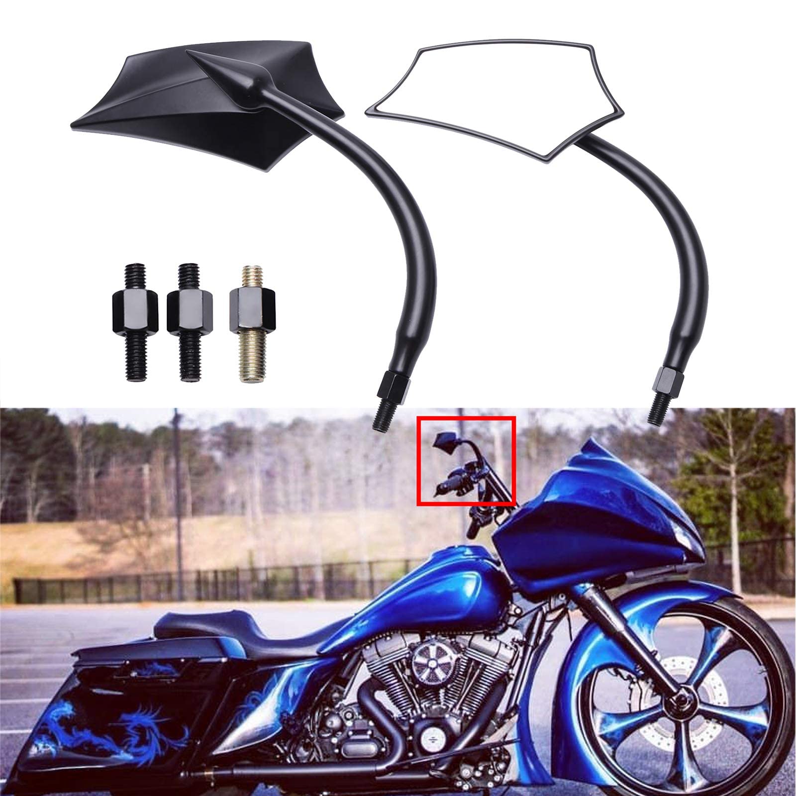 JMTBNO Rétroviseur universel pour moto 8 mm 10 mm Noir Compatible avec Street Bike Sport Bike Chopper Cruiser Touring