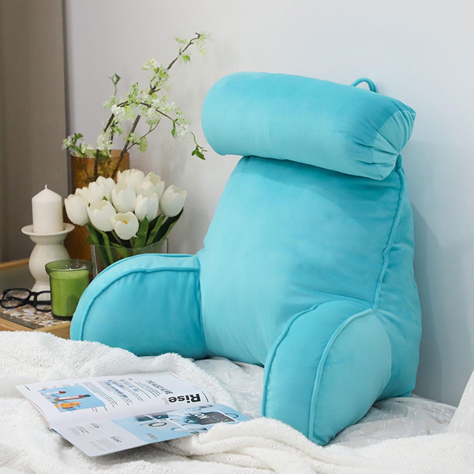YKMYXZ support pillow， Design Ergonomic,Back Rest Lumbar SupportSeat CushionChair Cushion,For,Watching TV(Sea Blue)