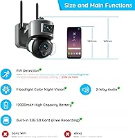 Vista 6 de Cámara de seguridad solar inalámbrica: cámaras de 6 MP de doble lente para exteriores con visión de 360° para seguridad del hogar, visión nocturna a