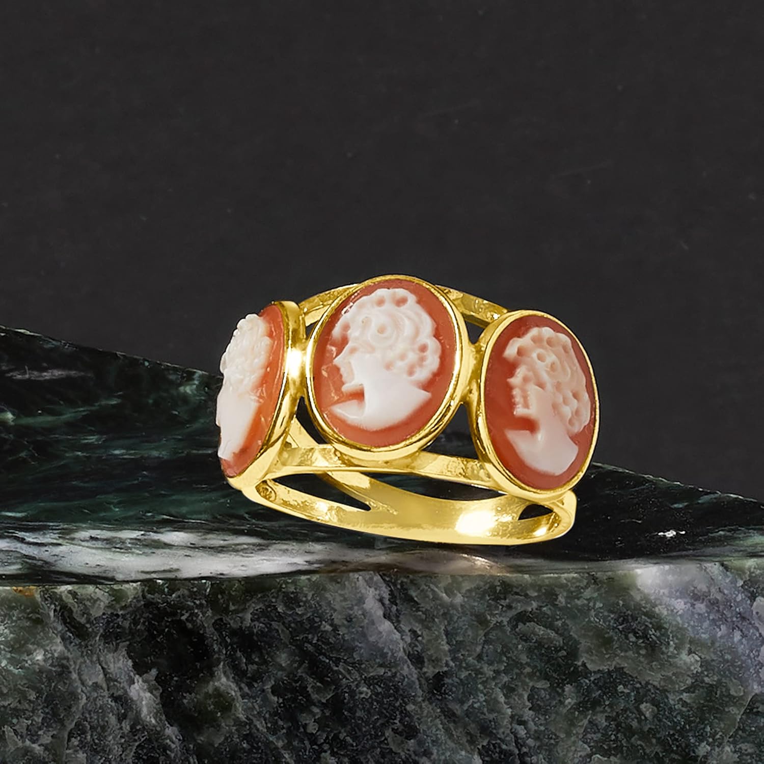 Ross-Simons Italian Orange Shell Cameo Ring in 18kt Gold Over Sterling