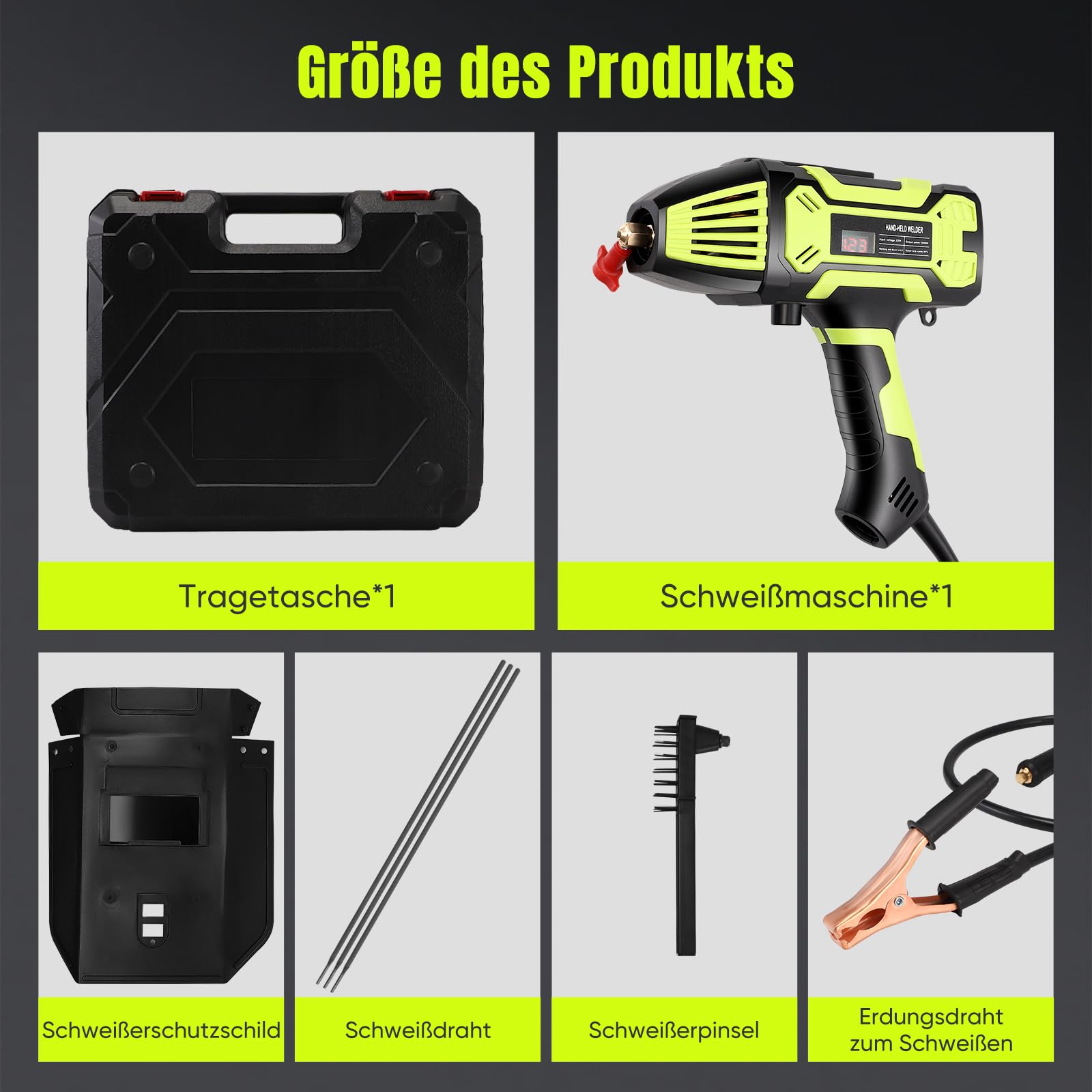 Lichtbogenschweißgerät, 220 V Handschweißgerät mit 6 Variable Stromeinstellungen, 20-200ampfbarem Ausgangsstrom, geeignet für 3/32 "-1/8" (2,4-3,2 mm) Schweißstangen (grün)