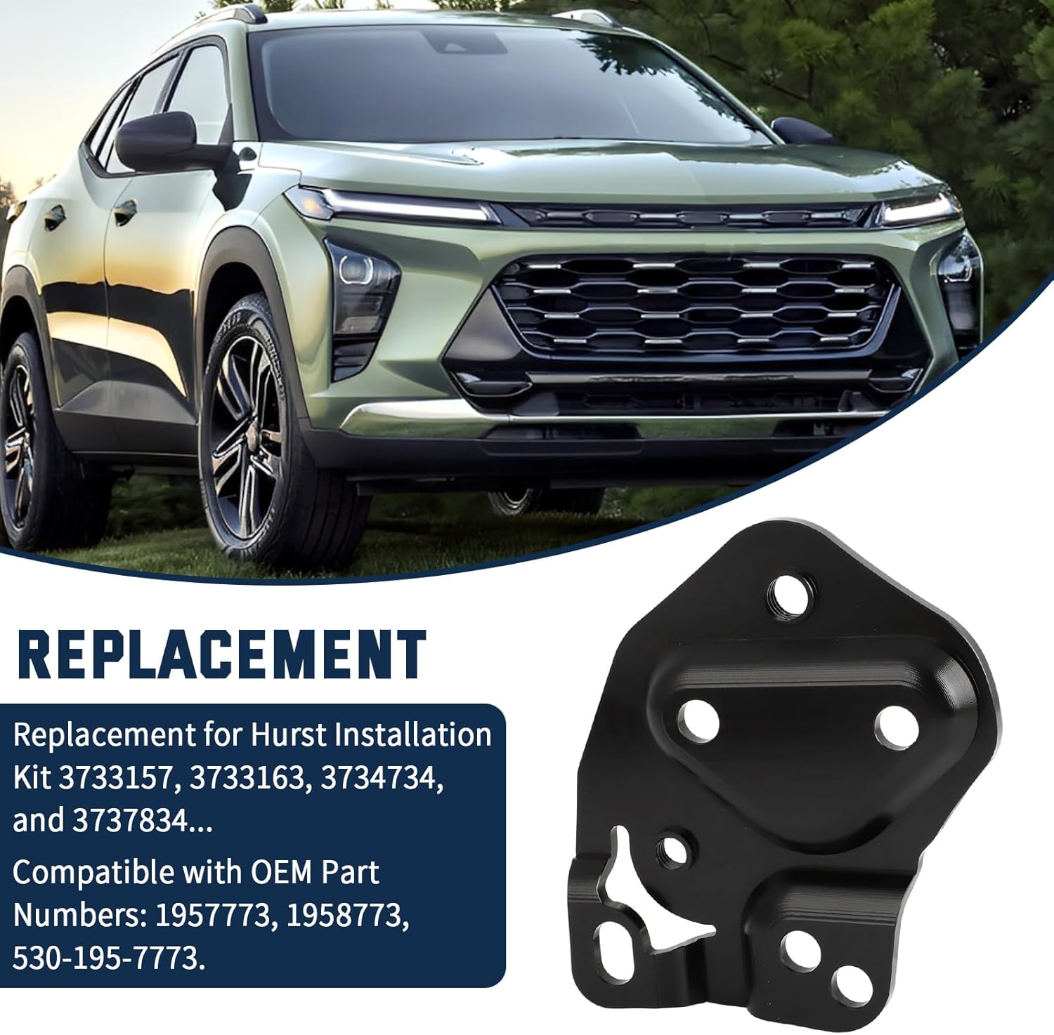 Aluminum 4 Speed Shifter Mounting Plate for GM Chevy Pontiac Transmission - Fits Hurst Kits 3733157, 3163, 4734, 7834. Replacement for 1957773, 1958773, 530-195-7773, 530-195-8773