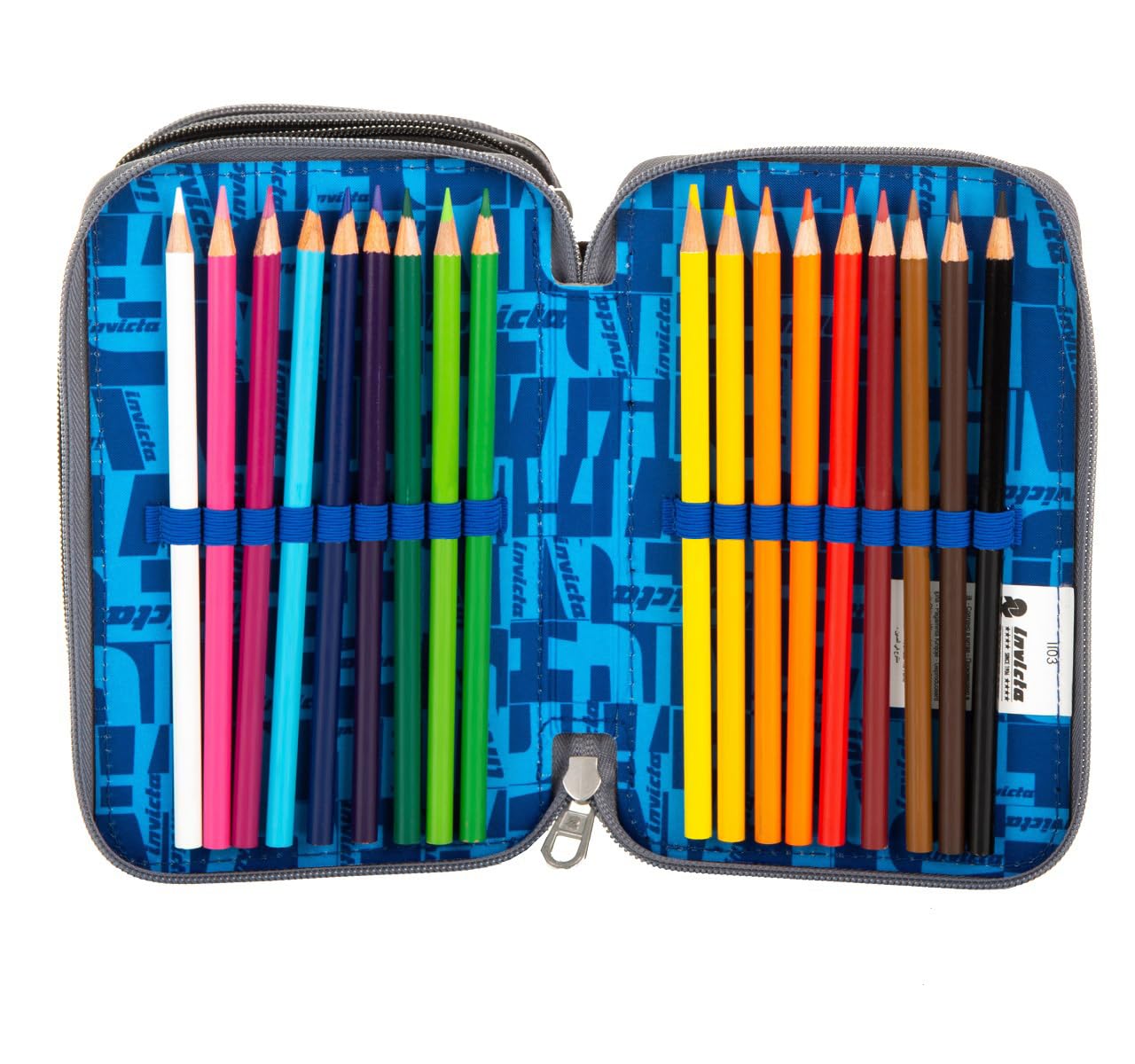 Invicta Astuccio Scuola 3 Zip, Blu, Kupang, Triplo Scomparto Completo di Penne, Matite e Pennarelli, Accessori Scuola, Accessori Zaino, Scuola Elementare, Bambino