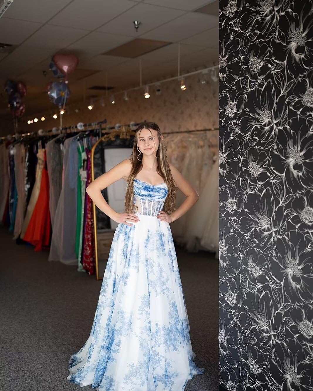 Smileven Floral Tulle Corset Prom Dresses for Women 2025 Cowl Neck A-Line Formal Evening Gowns with Slit