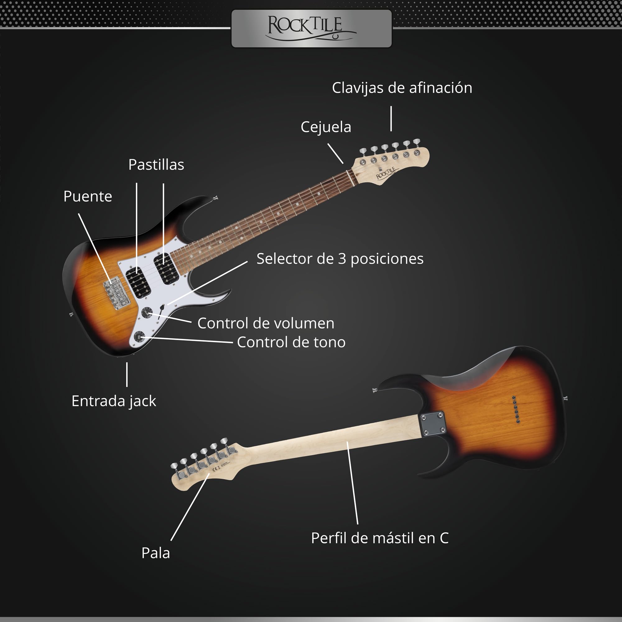Rocktile Youngster YS-1SB 3/4 Guitarra Eléctrica Sunburst, General | Modelo: YS-1SB, Apto para edades de aproximadamente 6 a 12 años, Peso: 2, 4 kg, Número de cuerdas: 6, Orientación: Diestros