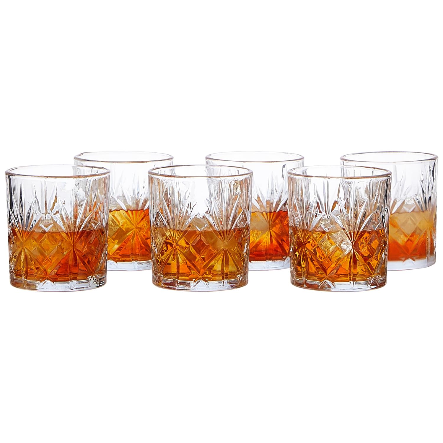 amazon basics Whiskey Glass Set of 6 (320ml Each) | Stylish Timeless D