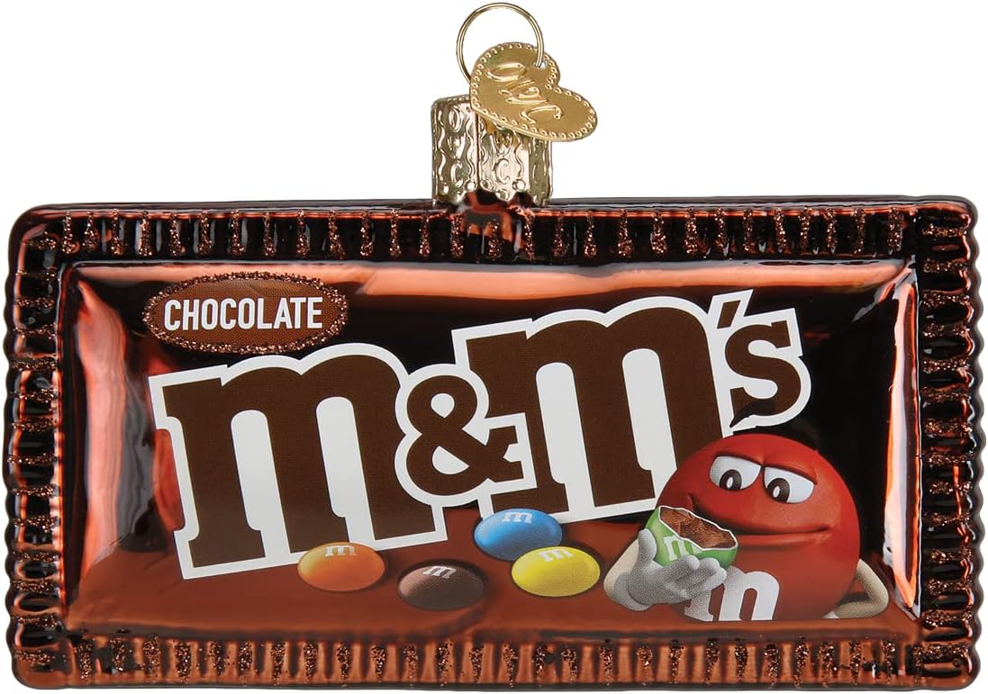 Old World Christmas M&M'S Milk Chocolate Glass Blown Ornament for Christmas Tree, Handcrafted Holiday Decoration, Candy Brand Collection