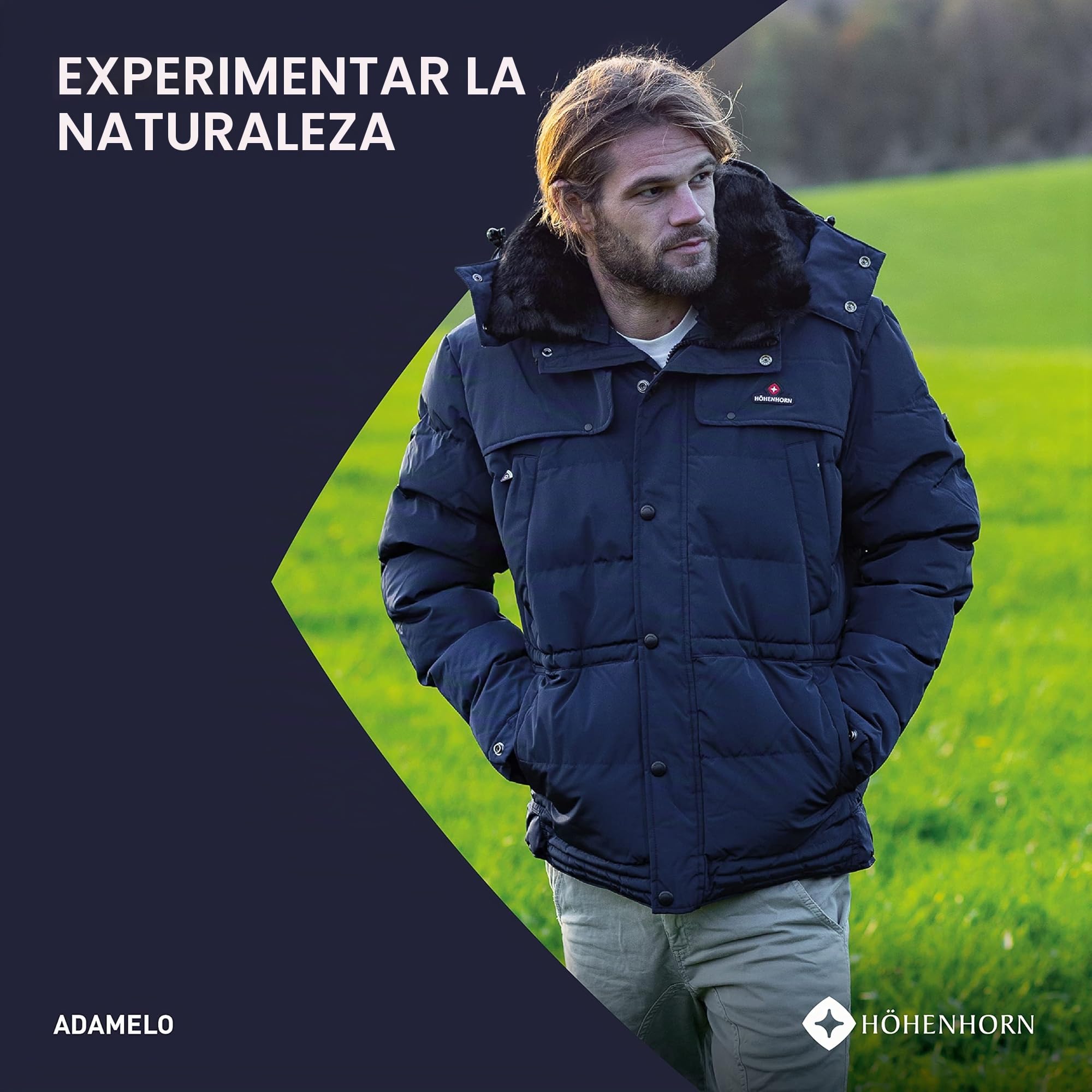Höhenhorn Adamelo - Chaqueta acolchada para hombre con forro, chaqueta de invierno con cuello de piel sintética desmontable