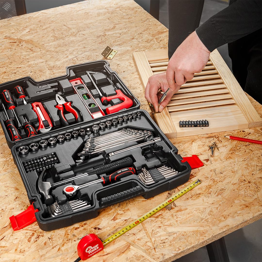 TOP TOOLS Werkzeugset 100-teilig mit Steckschlüsseln 3/8" Ratsche