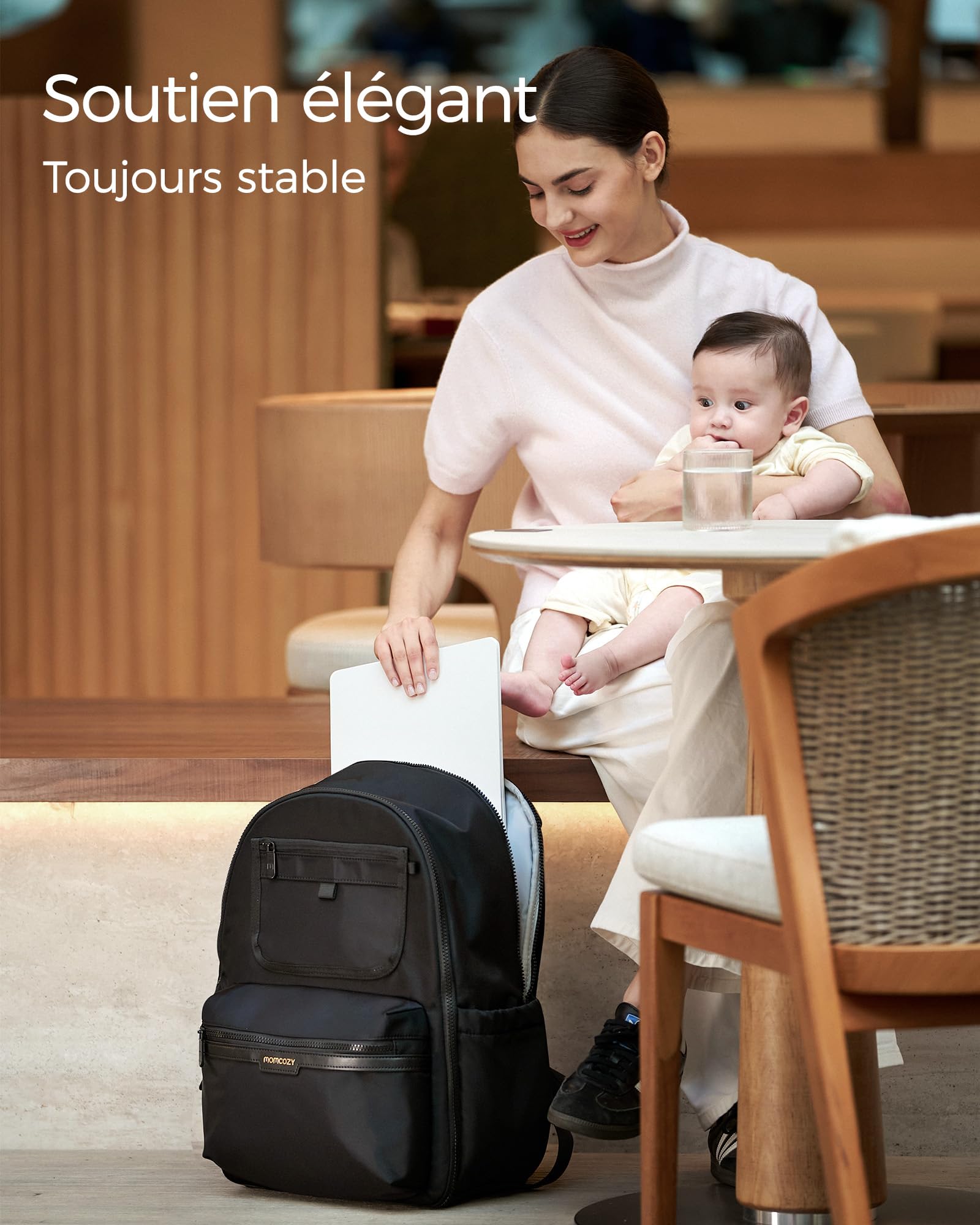momcozy Sac à Langer Bébé à Dos – Nylon Premium, Léger et Élégant, Grandes Poches de Rangement, Ergonomique pour des Sorties Faciles – Tapis à Langer, Sangles Poussette, Étui Tétine, Essentiel Voyage