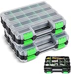 NATGAI 2 Pack Small Parts Organizers, 34-Compartments Double-Sided Tool Box with Removable Dividers for Hardware, Screws, Bolts, Nails & Fishing Accessories, Durable Plastic Storage Case (Blue)