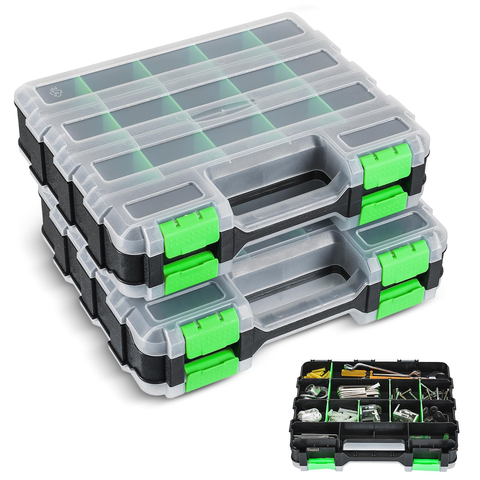 NATGAI 2 Pack Small Parts Organizers, 34-Compartments Double-Sided Tool Box