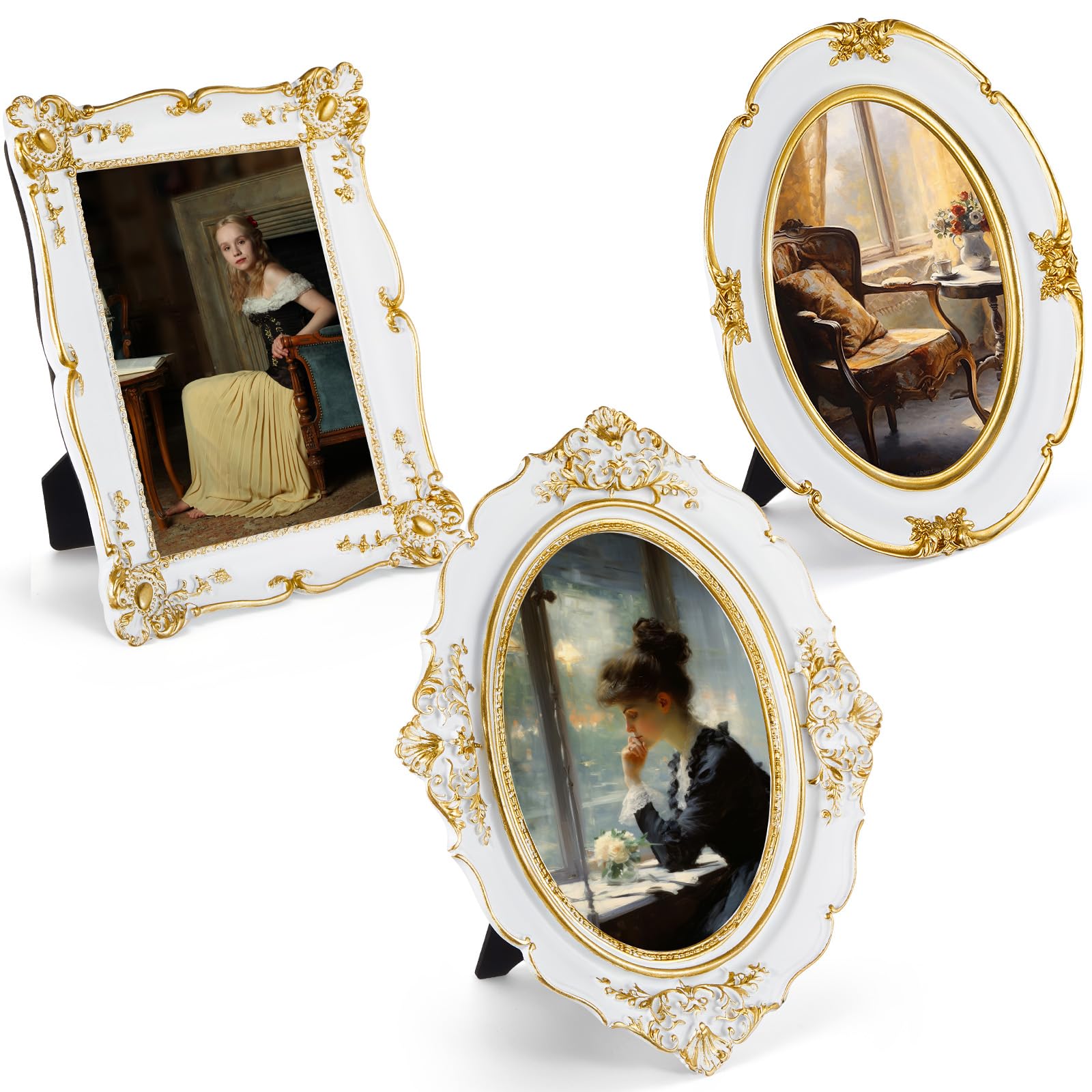 Cadre photo ovale blanc vintage Briwooody 10x15 13x18 décoration murale