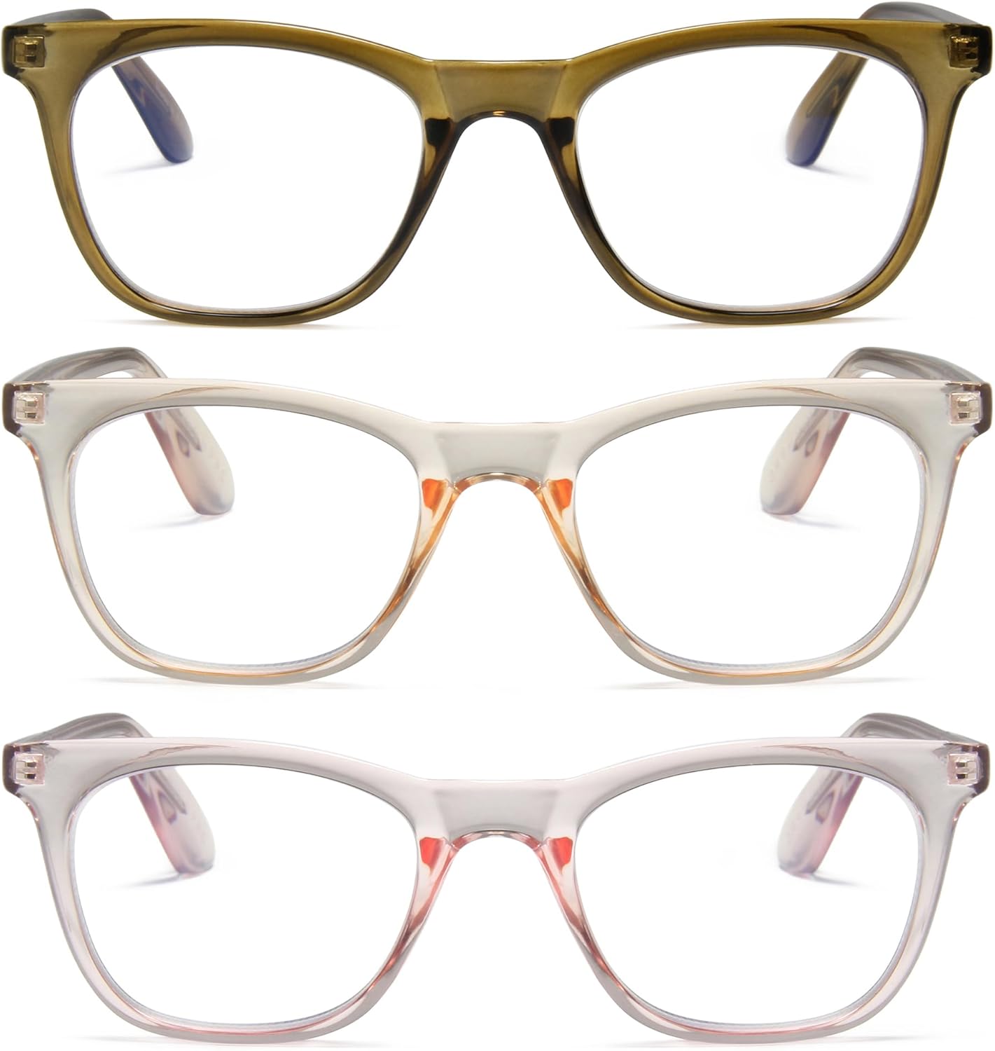 2SeeLife Blue Light Reading Glasses Multipack for Women – Small-Medium Fit, Sturdy Frame, Spring Hinges, Premium Readers, Green, Peach, Pink, +2.75