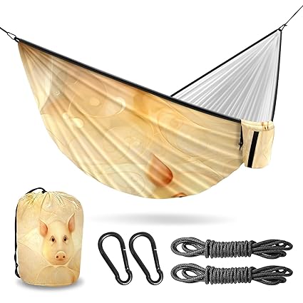 Vigetue Camping Hammock Double & Single Portable Hammocks with 2 Tree Straps, Great for Hiking,Backpacking,Hunting,Outdoor,Beach,Camping, Pig (31)