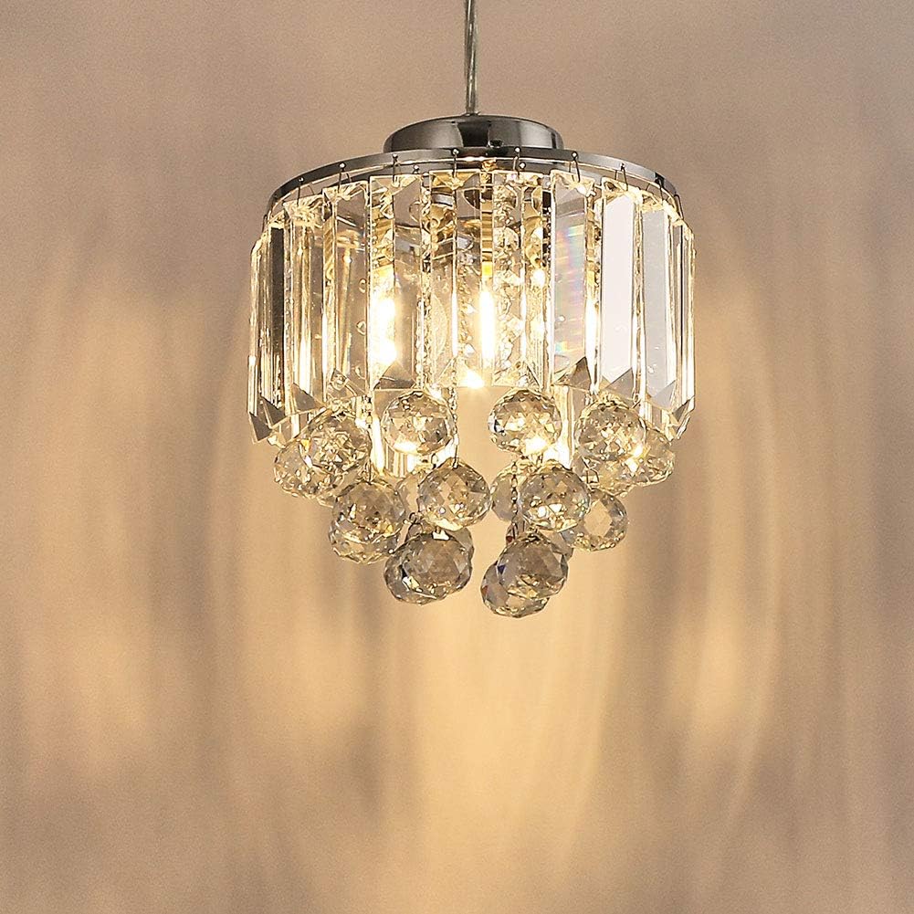 DNYSYSJ Set of 2 Crystal Pendant Light,Polished Decorative Crystal Chandelier Light Dimmable Ceiling Pendant Lighting for Kitchen Island Dining Living Room Bar, Adjustable 70.87 inch Flexible Cord
