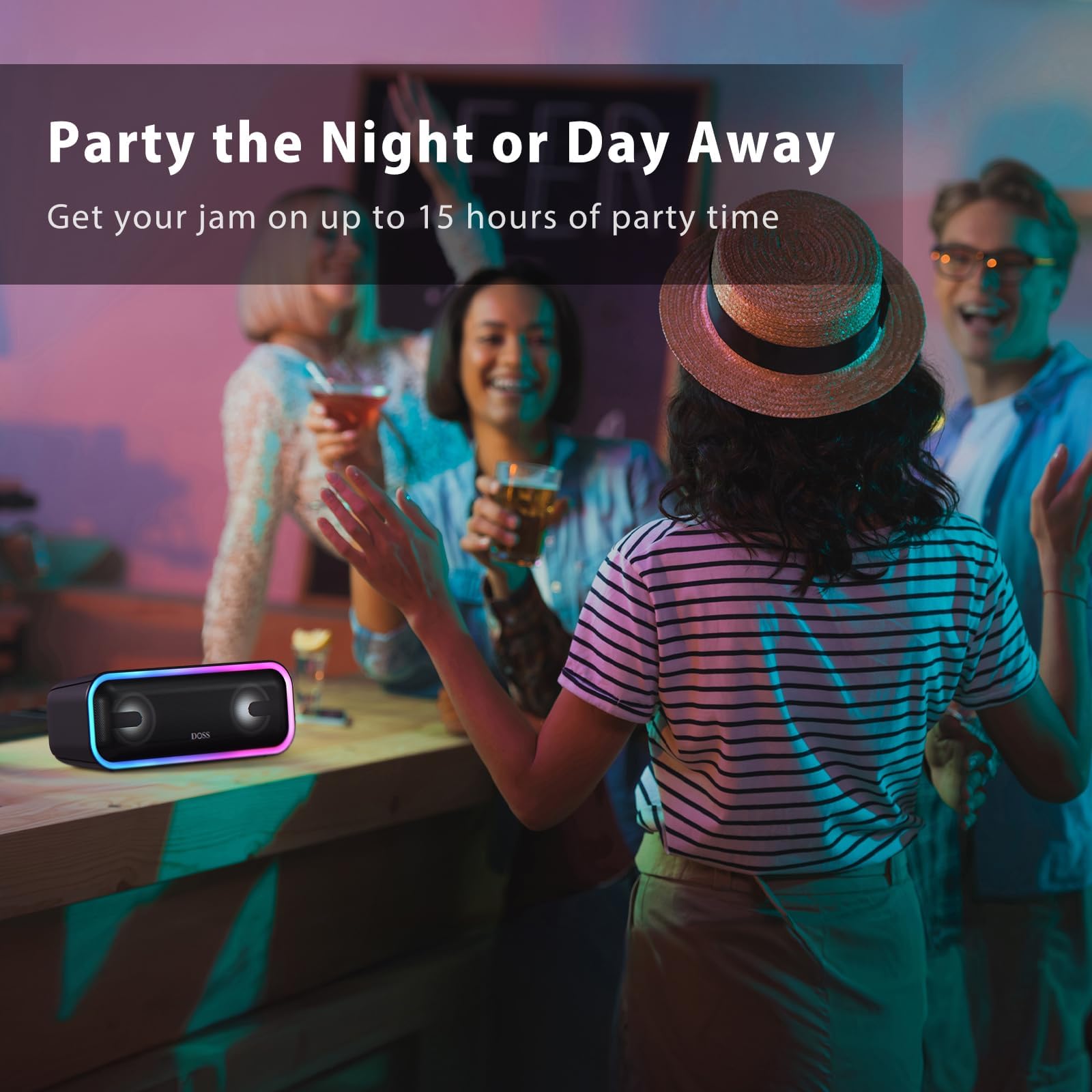 DOSS Enceinte Bluetooth Portable sans Fil IPX6, Autonomie 15H, Noir