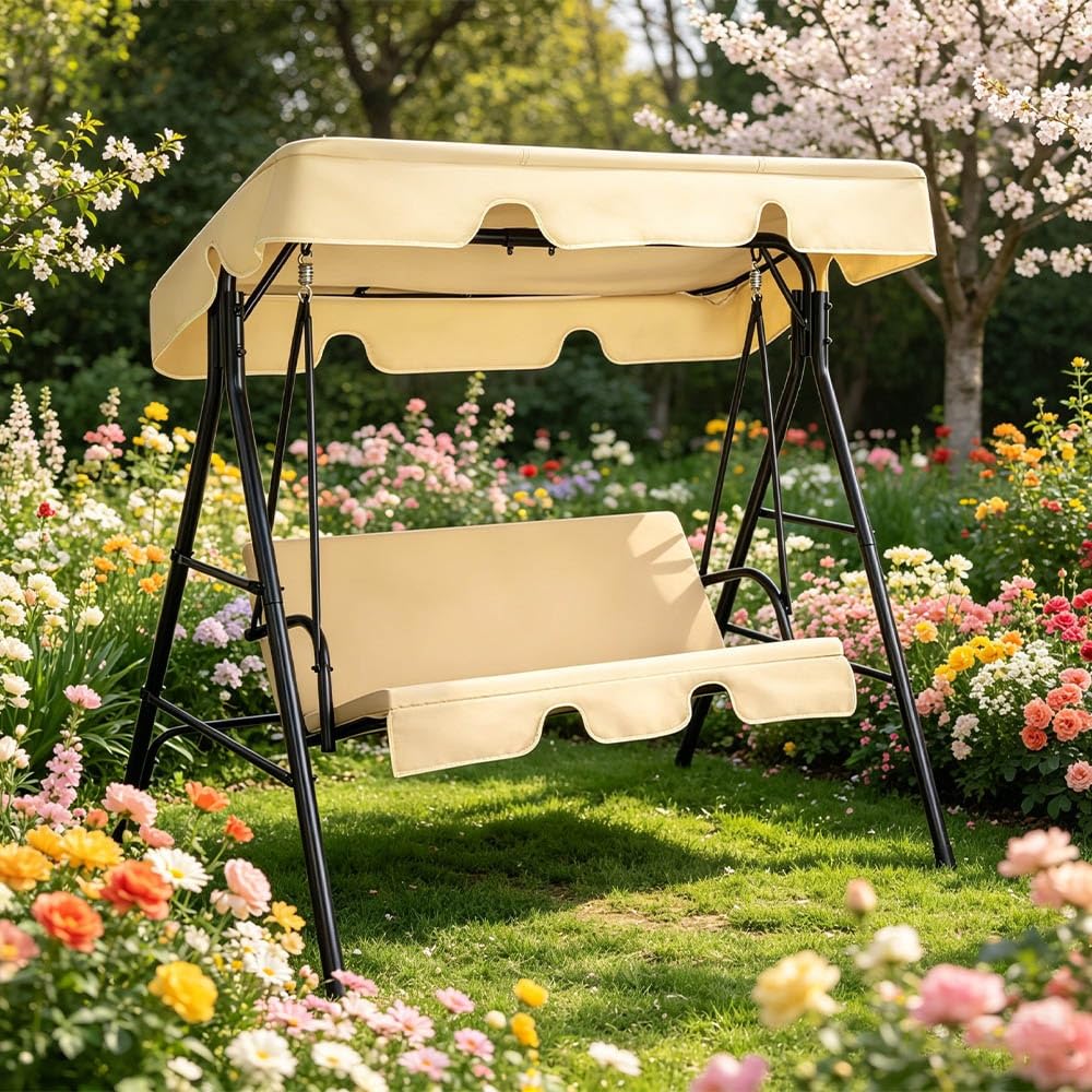 Toit De Balancelle De Jardin Auvent De Rechange pour Balancelle 195x125cm Housse De Remplacement Extérieure Balançoire 3 Places Imperméable Et Anti-UV(Apricot,82x57in-210x145cm)
