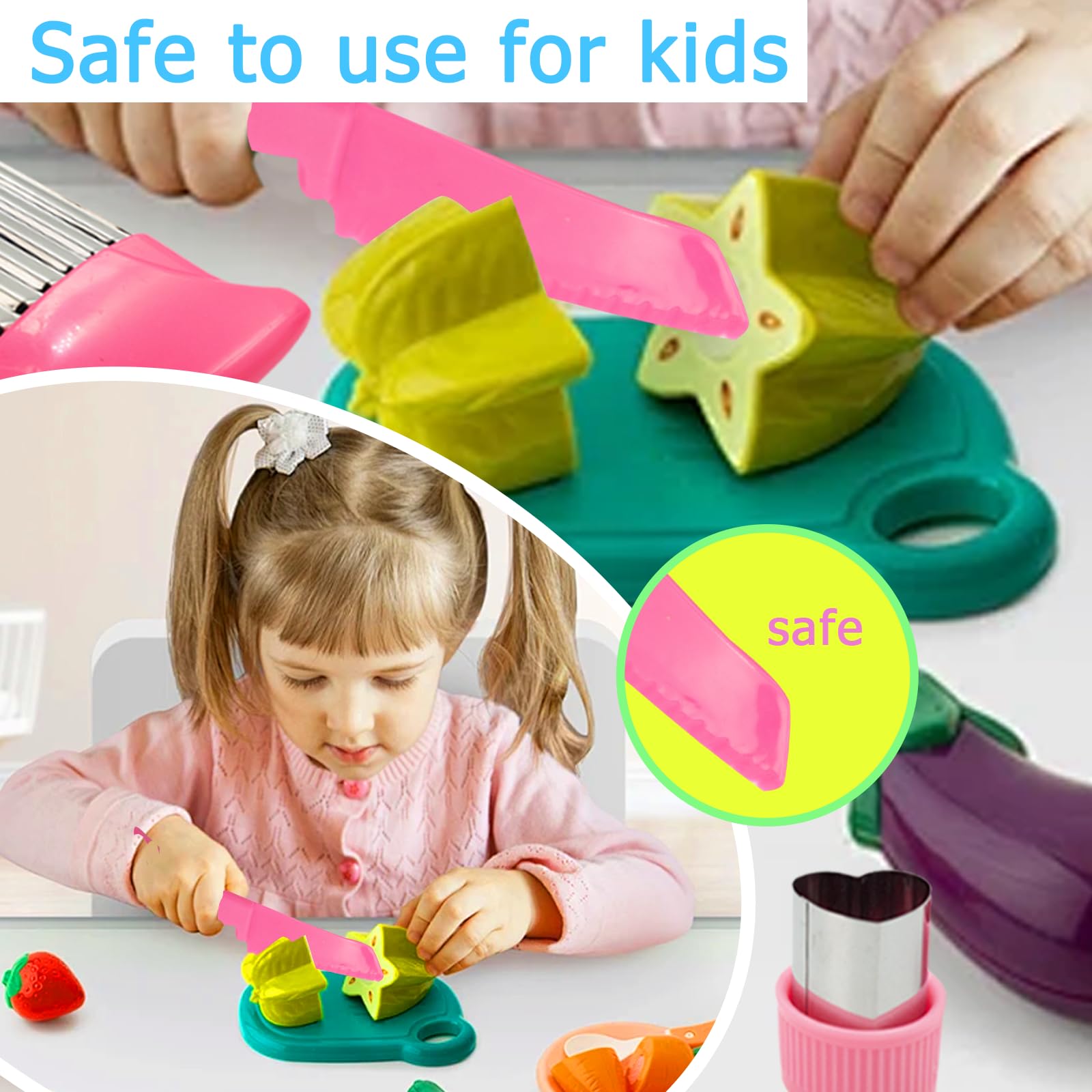 Juego de cuchillos de cortar para niños, 3 años, Montessori, juego de cocina para niños, con forma de cuchillo de fruta, tabla de cortar, delantal