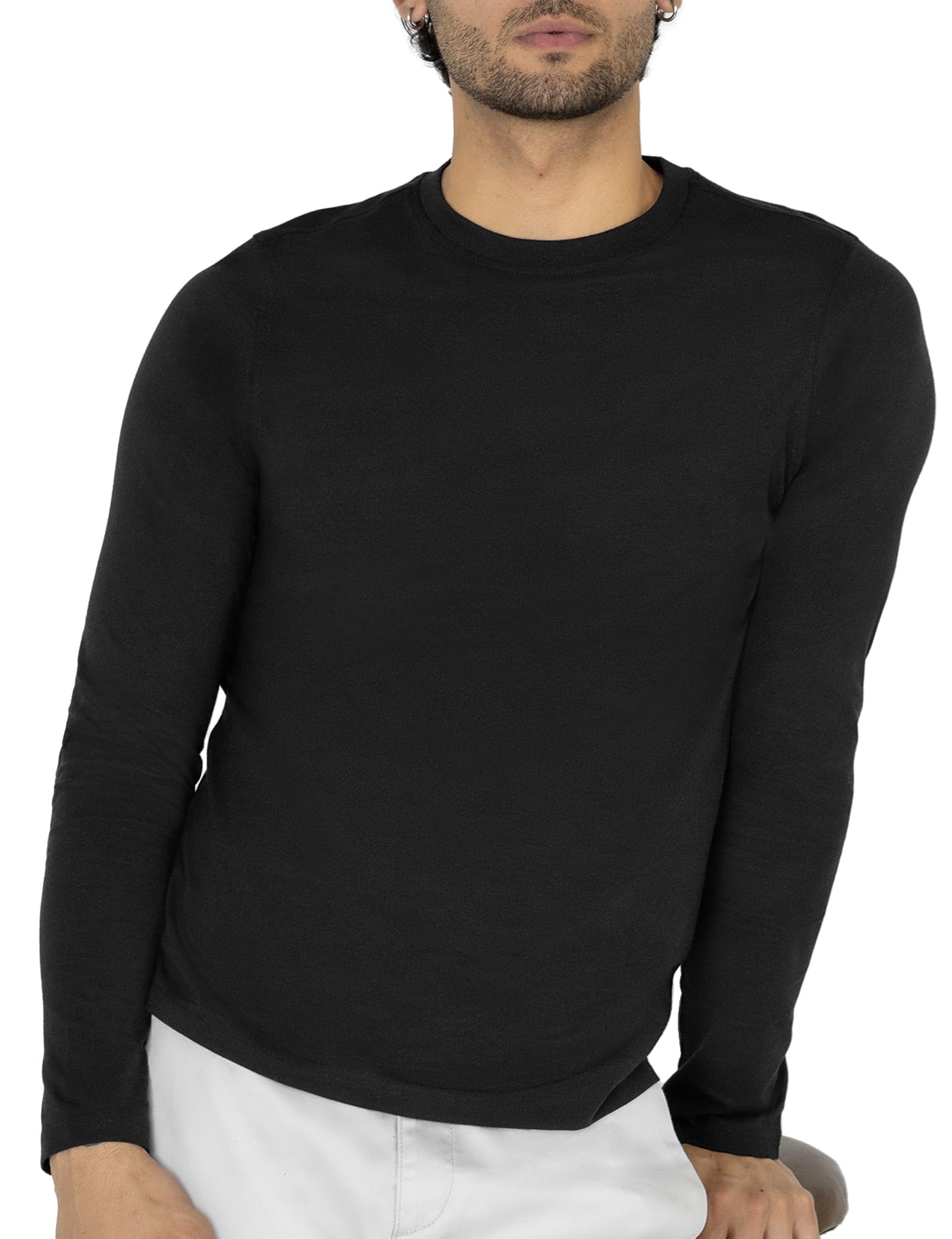 Enorsia Men's Black Premium Combed Cotton Long Sleeve T-Shirt - Uk Xl