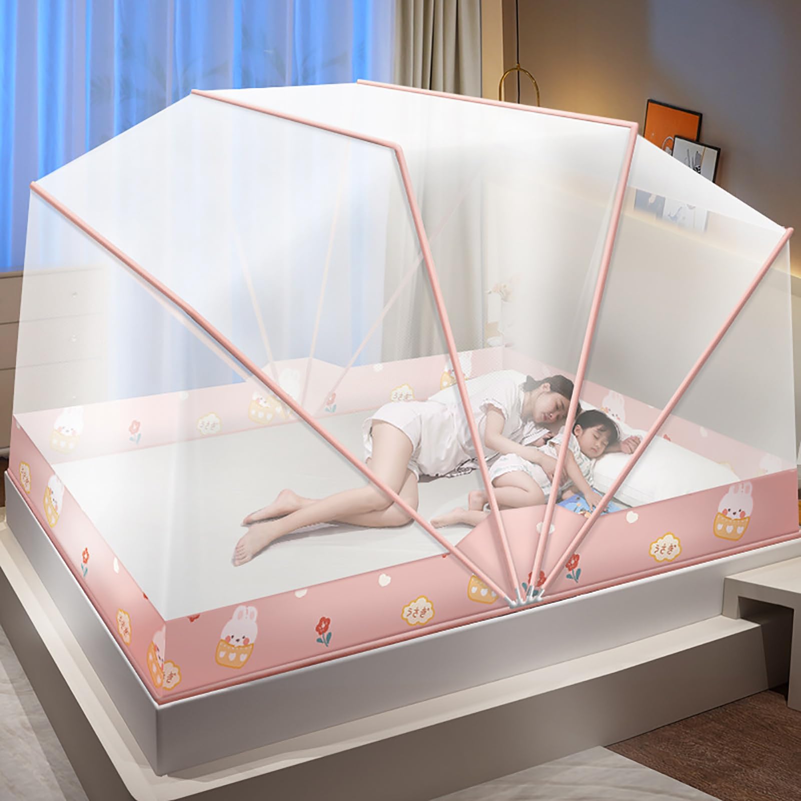 King Size Pop Up Mosquito Net for Bed, Przenośny składany czaszaka z zapinanym na zamek błyskawicznym dno, łatwa konfiguracja oddychającego namiotu z owadami z siatki na kemping Travel i ochronę sypia