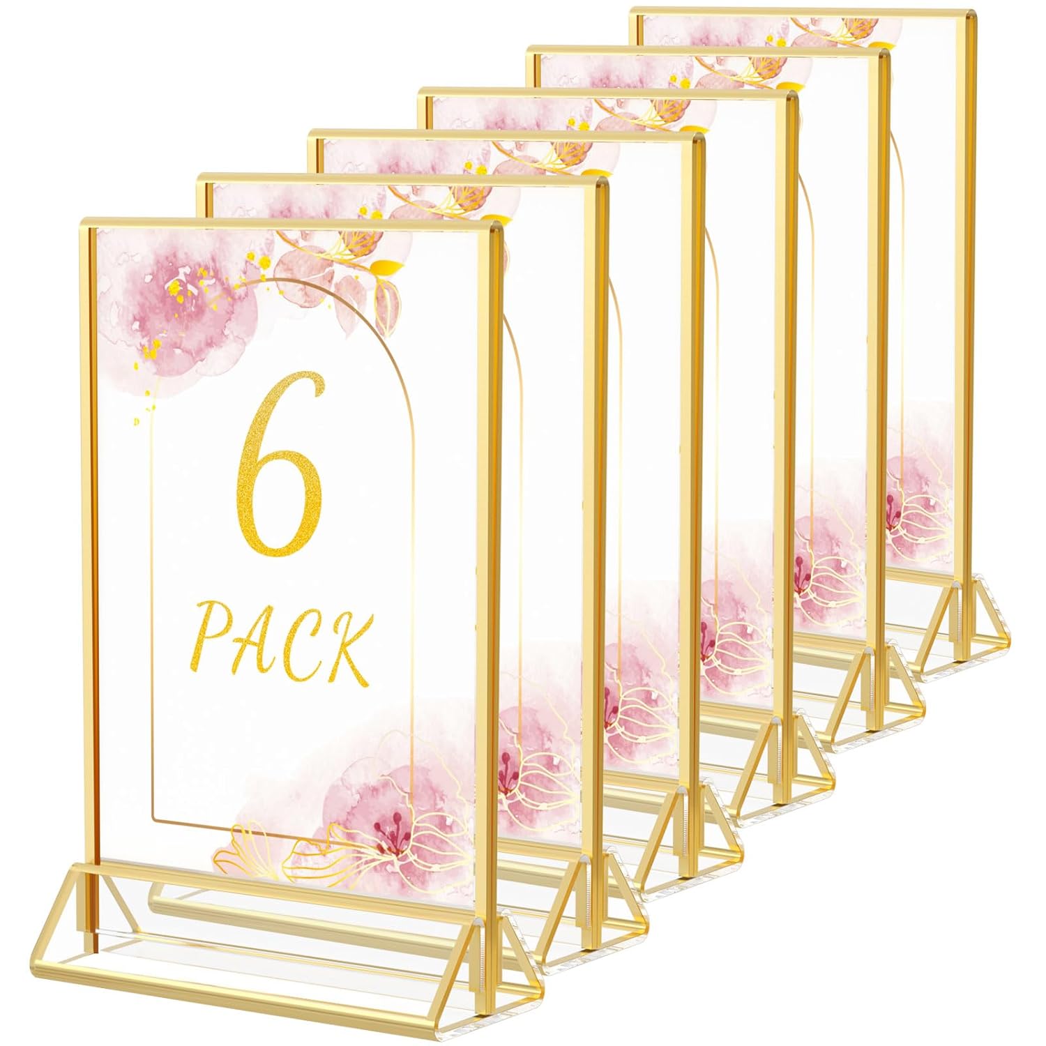 HIIMIEI Acrylic Sign Holders 8.5 x 11, Double Sided Gold Frames, Clear Display Stand, Menu Flyer Picture Holder for Wedding Party Offices(6 Pack)