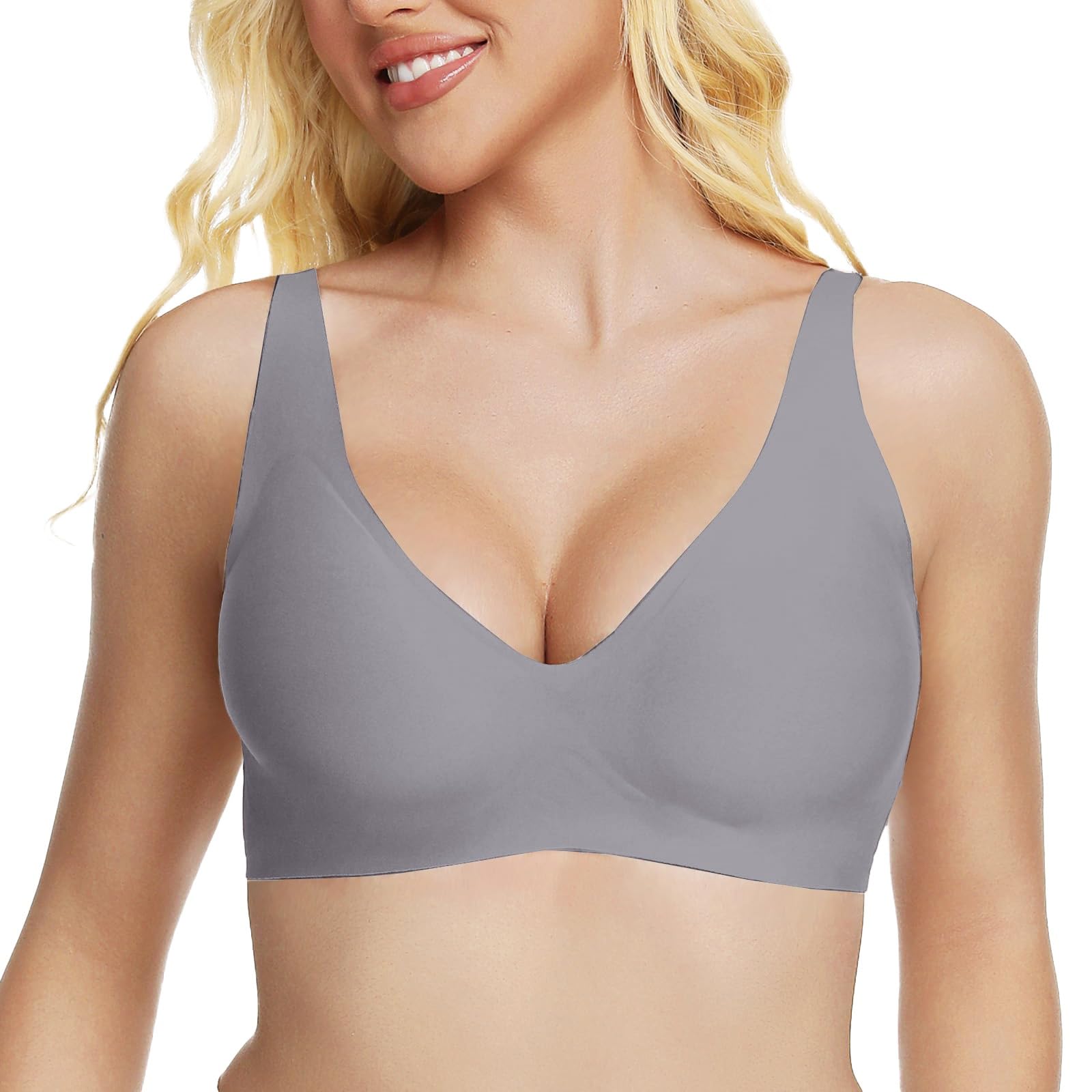 Soutien Gorge sans Armature Push Up Invisible Bralette Col en V Jelly Bra | Brassiere Femme Sans Armature Quotidien Sans Couture Croisé Dos Bretelle Large Réglables Soutien-Gorge Grande Taille S-4XL