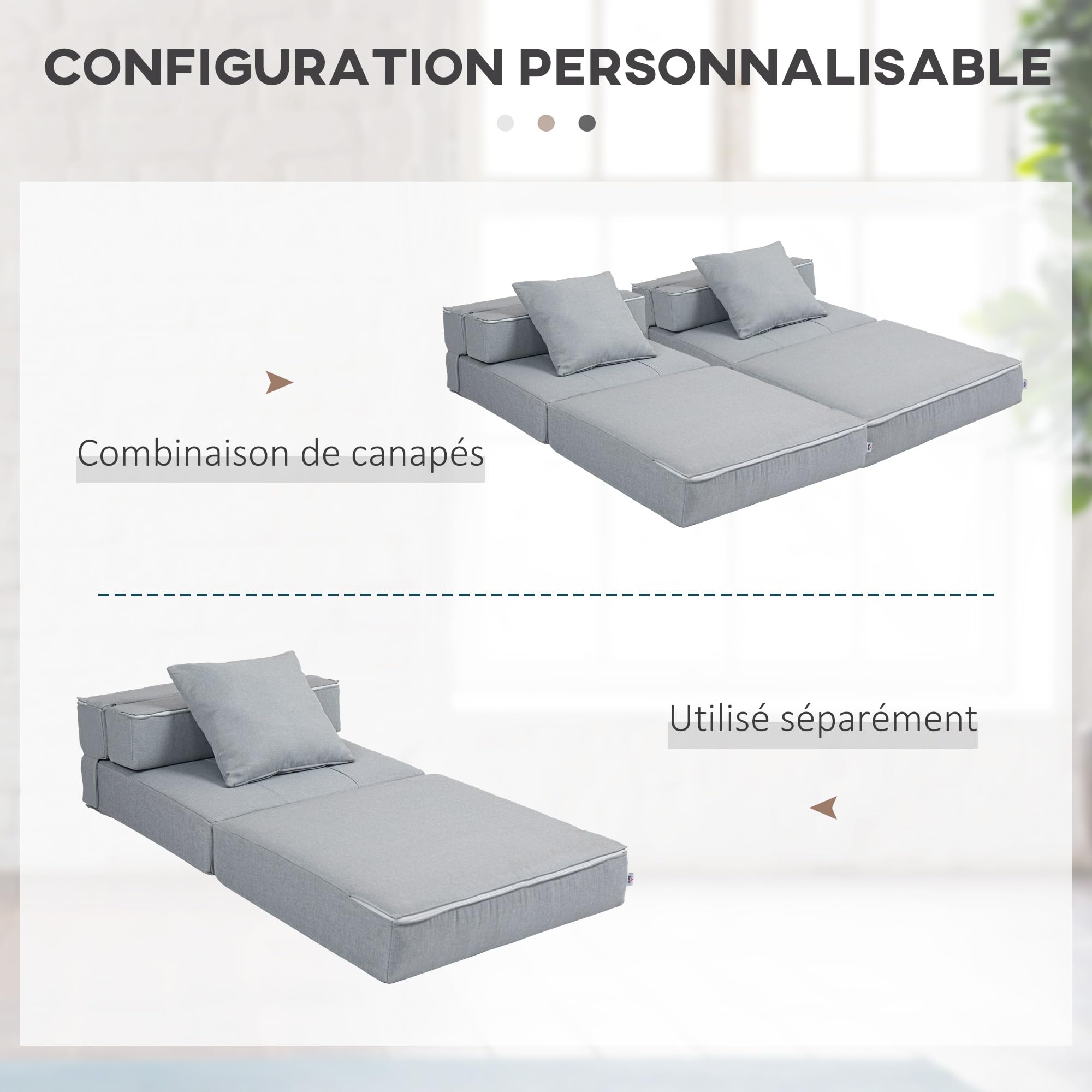 HOMCOM Fauteuil Convertible 1 Place Fauteuil lit chauffeuse 1 Place - Coussin déhoussable Inclus - Chaise de Sol pour invités, Salon, Charge 120 kg, Gris Clair