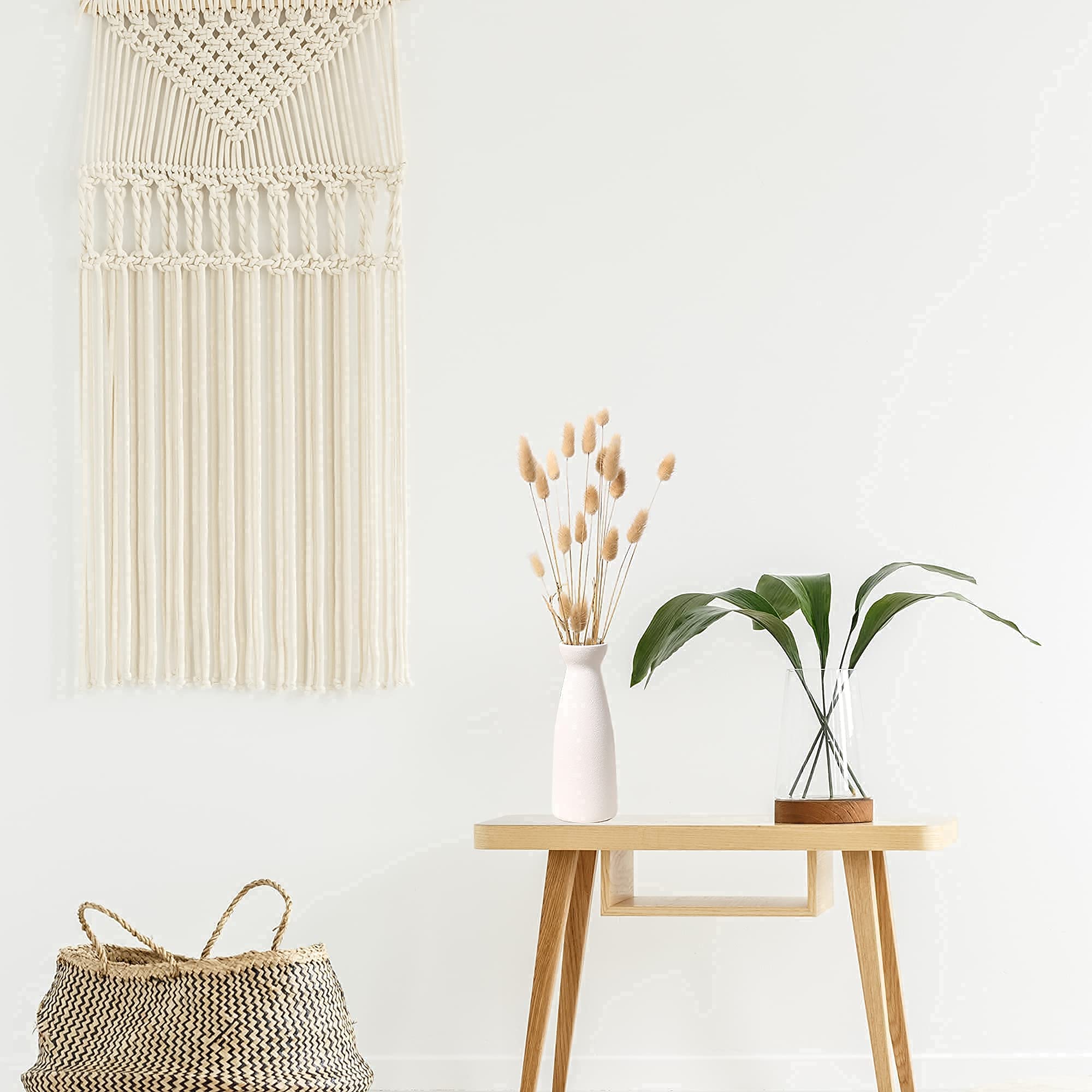 W.Z White Ceramic Vase for Pampas Grass, Modern Boho Home Decor Style