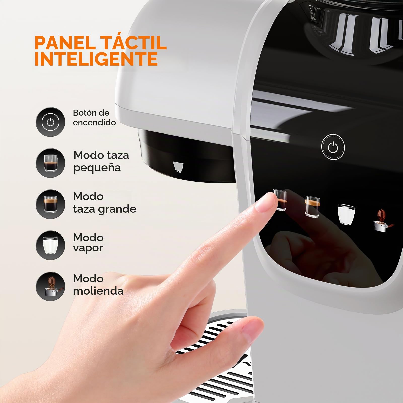 RECAFIMIL Máquina de espresso de 19 bares con molinillo de granos, cafetera 2 en 1 para café molido, capuchino y latte con espumador de leche, panel táctil, depósito de agua extraíble (blanco)