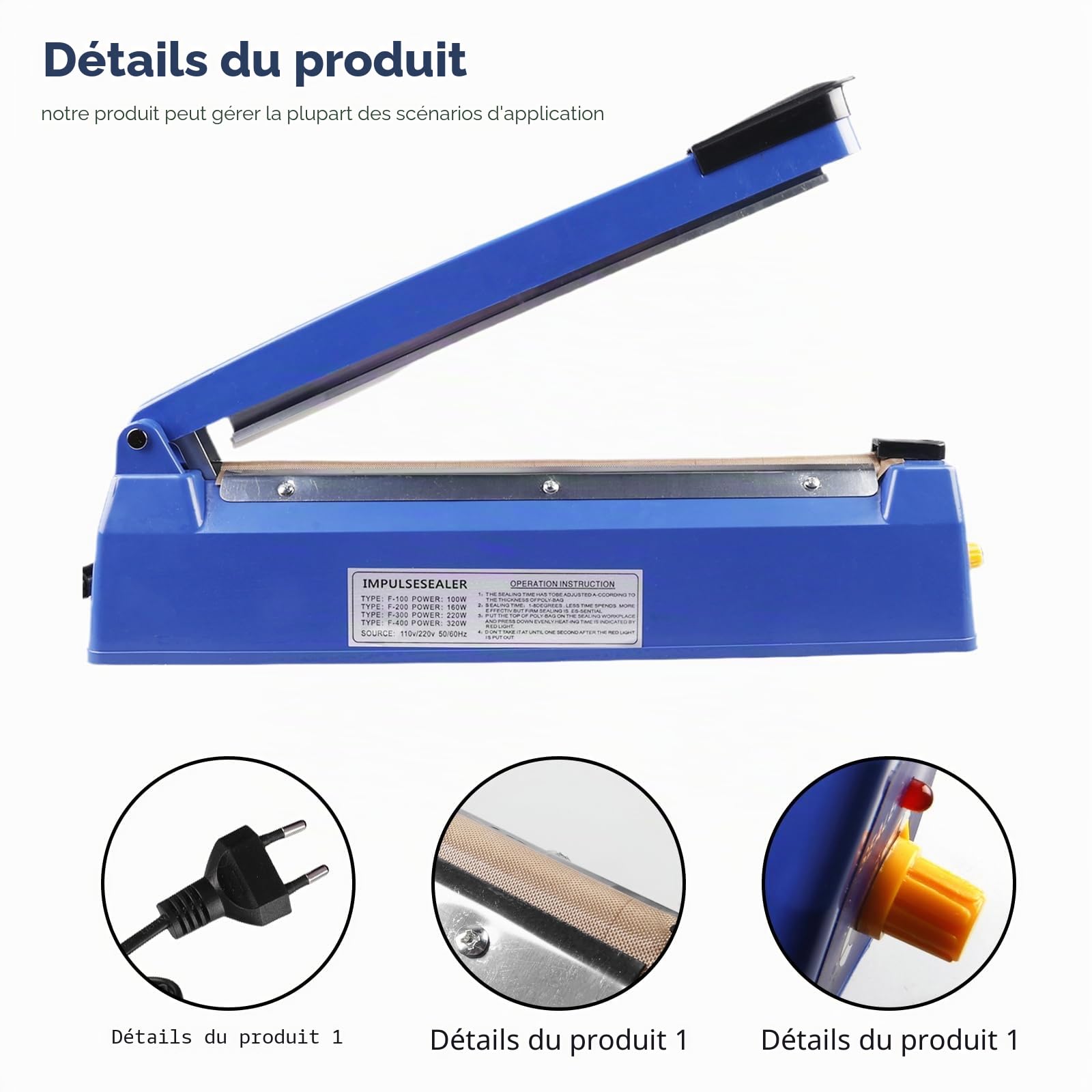 300mm scelleuse thermique, 40.2 * 8 * 11.5cm Machine à sceller à chaud, Machine d'étanchéité en Plastique pour Sacs en Plastique, Sacs en Aluminium, Sacs en Papier Kraft, Bleu