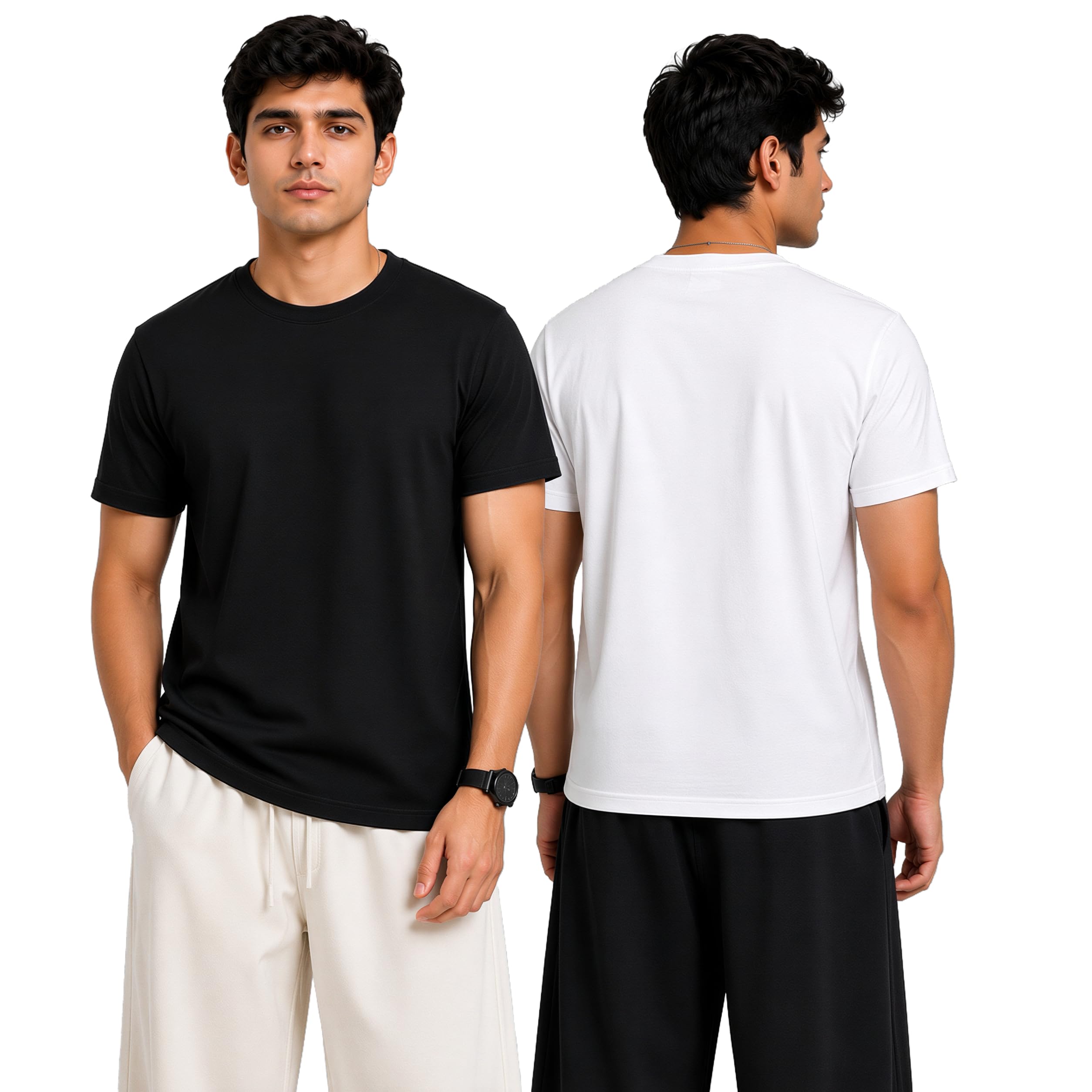 peaceout Men's 100% Cotton T-Shirt Combo Pack (Black & White) | Soft, Breathable, Regular Fit | Round Neck, Half Sleeves | Ideal for Daily & Summer Wear​-picture-30