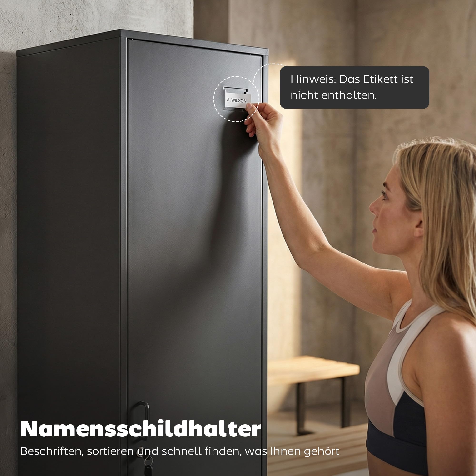 HOMCOM Metallshrank Spind Abschließbar Schließfachschrank mit Kleiderstange, Namensschildhalter, Lüftungsschlitze und Ablage Kleiderschrank Aufbewahrungsschrank 40x40x179cm Schwarz