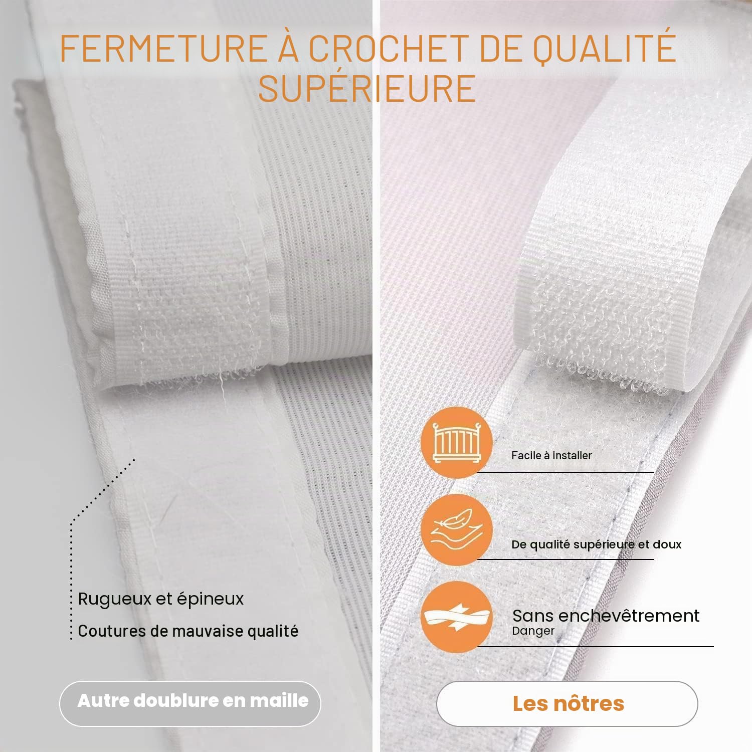 Lot de 2 tours de lit respirants en maille pour lit de bébé, coussinets rembourrés pour un sommeil sûr et confortable, design réglable, 32 x 22 cm, léger et durable, blanc
