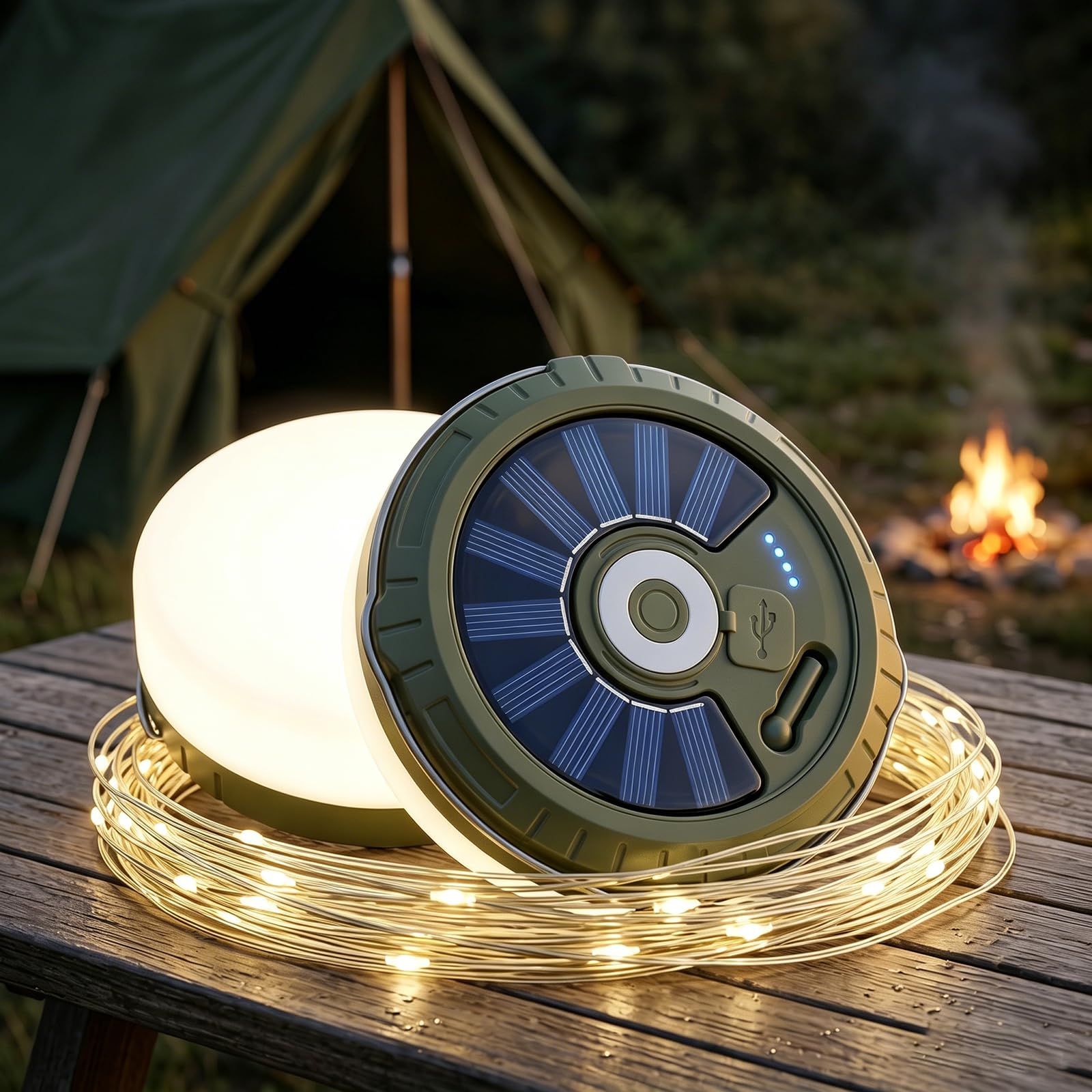 Guirnalda de luces de camping portátil: iluminación LED recargable exterior 8