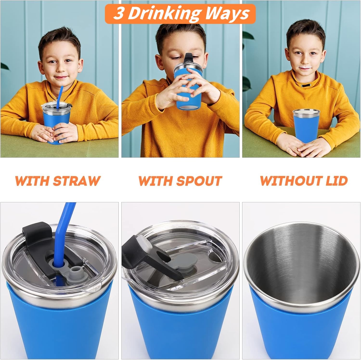 KAHEIGN 6 Pezzi Tazze in Acciaio Inox con Coperchio e Cannuccia, 360ml Tazza Infrangibile per Bambini Bicchiere da Viaggio Riutilizzabile Tazza per Caffè Fredde con Maniche in Silicone Rimovibile