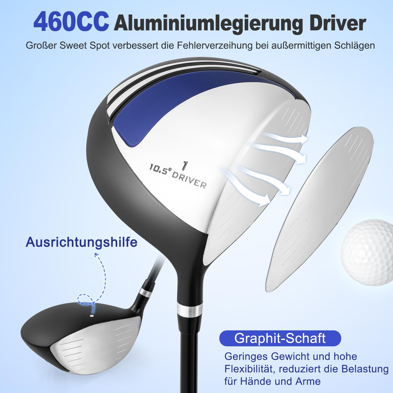 GOPLUS Męski zestaw kijów golfowych, kompletny zestaw, zestawy kijów golfowych, w zestawie 1 Driver, 3 Fairway, 5 Hybrid i 1 torba stojąca, z regulowanymi paskami na ramię, prawa ręka (niebieski)