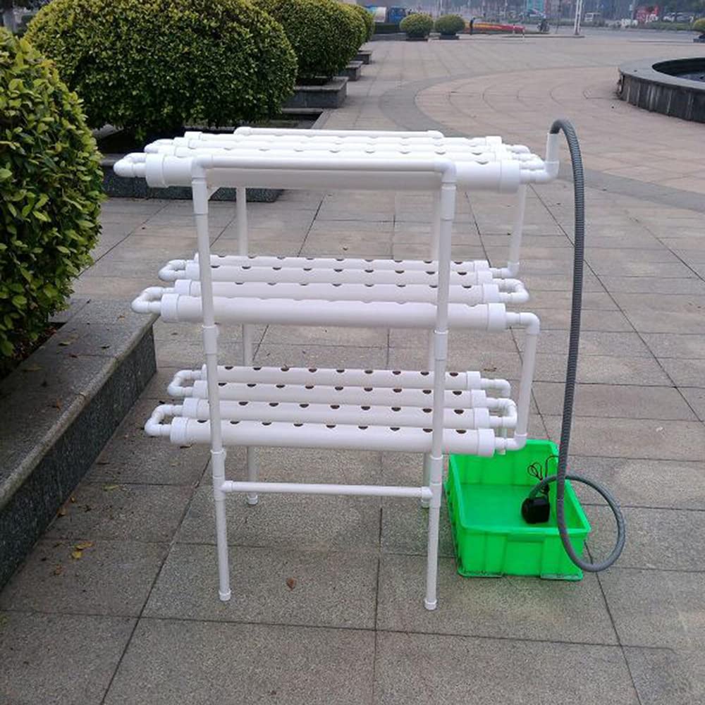 通用 Kit de cultivo hidropónico, sin suelo, 3 capas, sistema hidropónico con articulación de PVC para el cultivo de verduras y frutas en balcones, naves y patios (108 lugares)