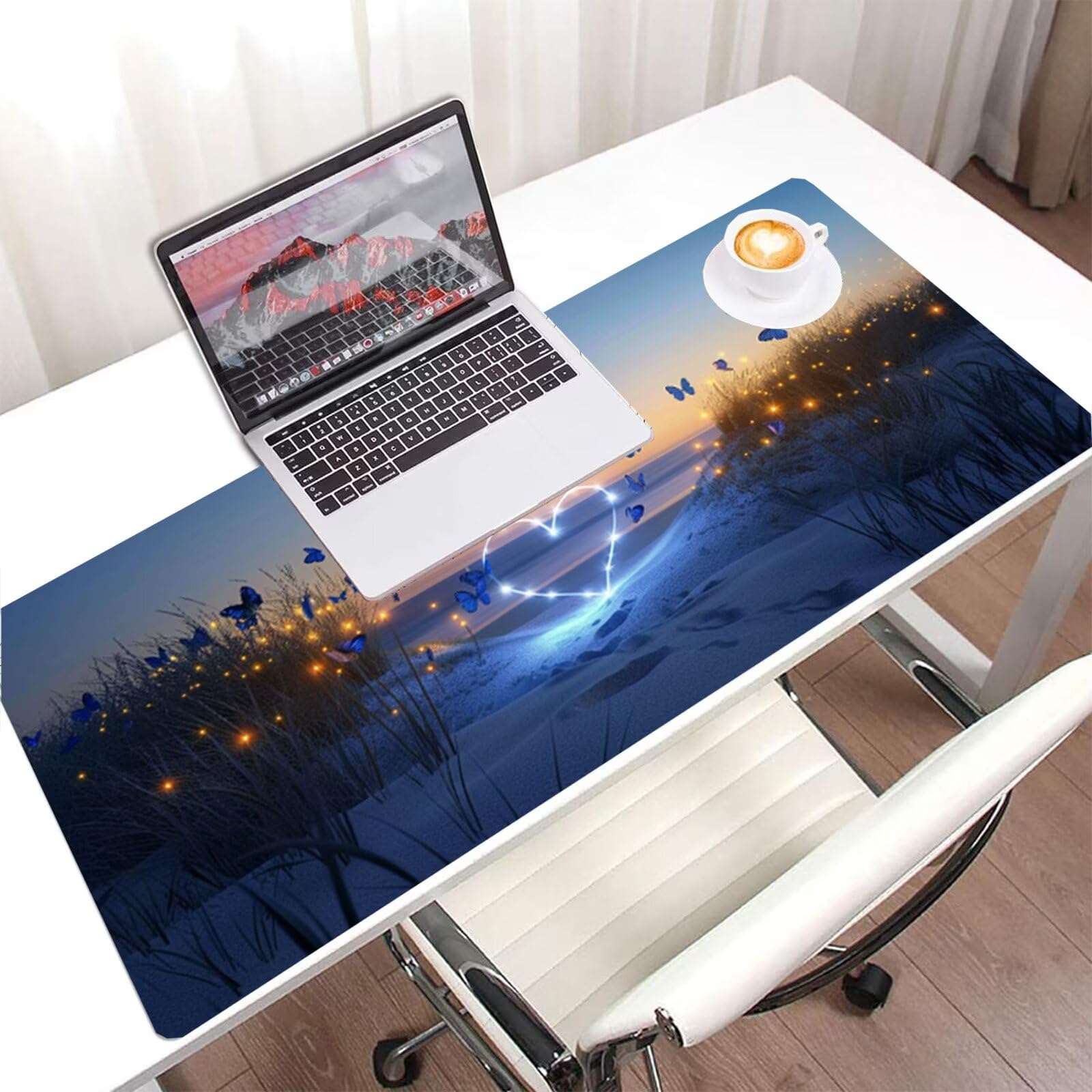 Love Mouse Podkładka pod mysz XXL 900x500, podkładka pod mysz motyl wodoodporna podkładka, mysz z antypoślizgową podstawą, pod ręką szyte krawędzie, akcesoria do gier, prezent H2-668