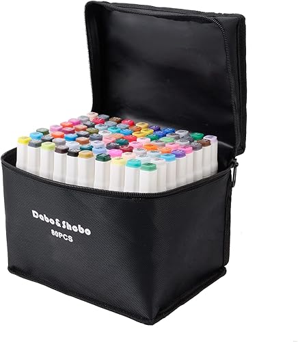 Dabo&Shobo Marcadores de dibujo con alcohol de 80 colores, marcadores artísticos de doble punta para niños y adultos, puntas finas y cinceladas para