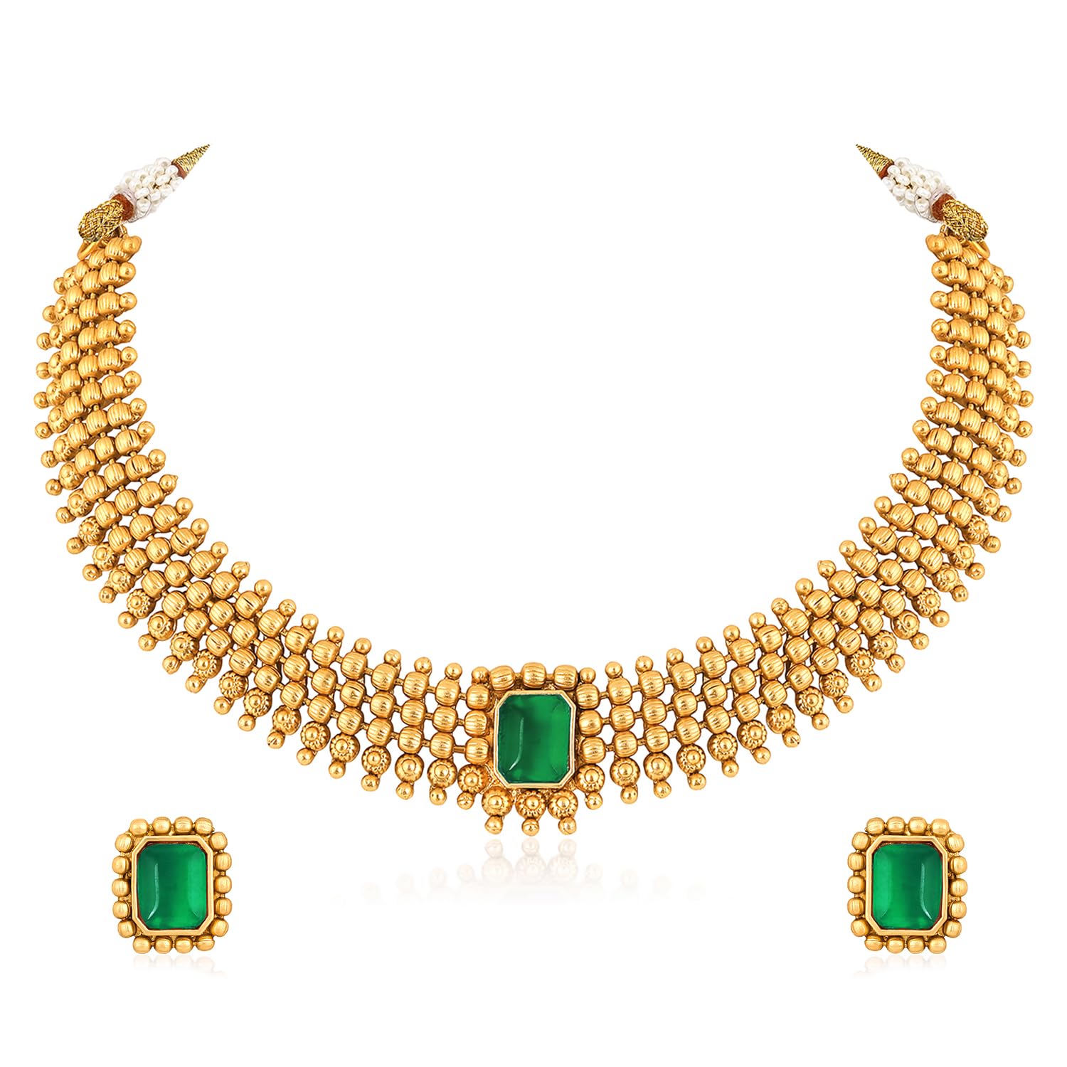 Peora Gold Plated Green Synthetic Stone Studded Necklace & Stud Earrings Set Ethnic Fashion Jewellery for Women & Girls (B0D46QF6FT) Amazon Price History, Amazon Price Tracker